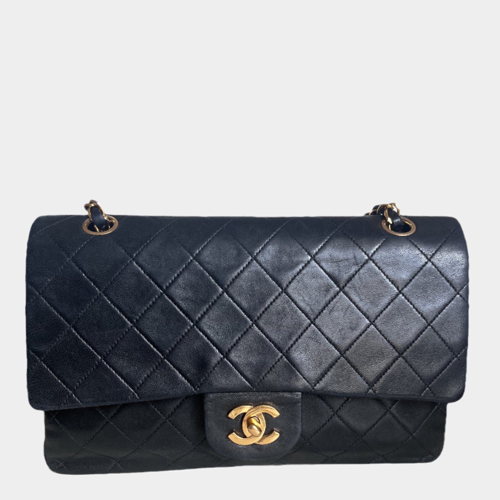 Chanel Classic Flap   Black Lambskin Leather with 24k Gold Hardware