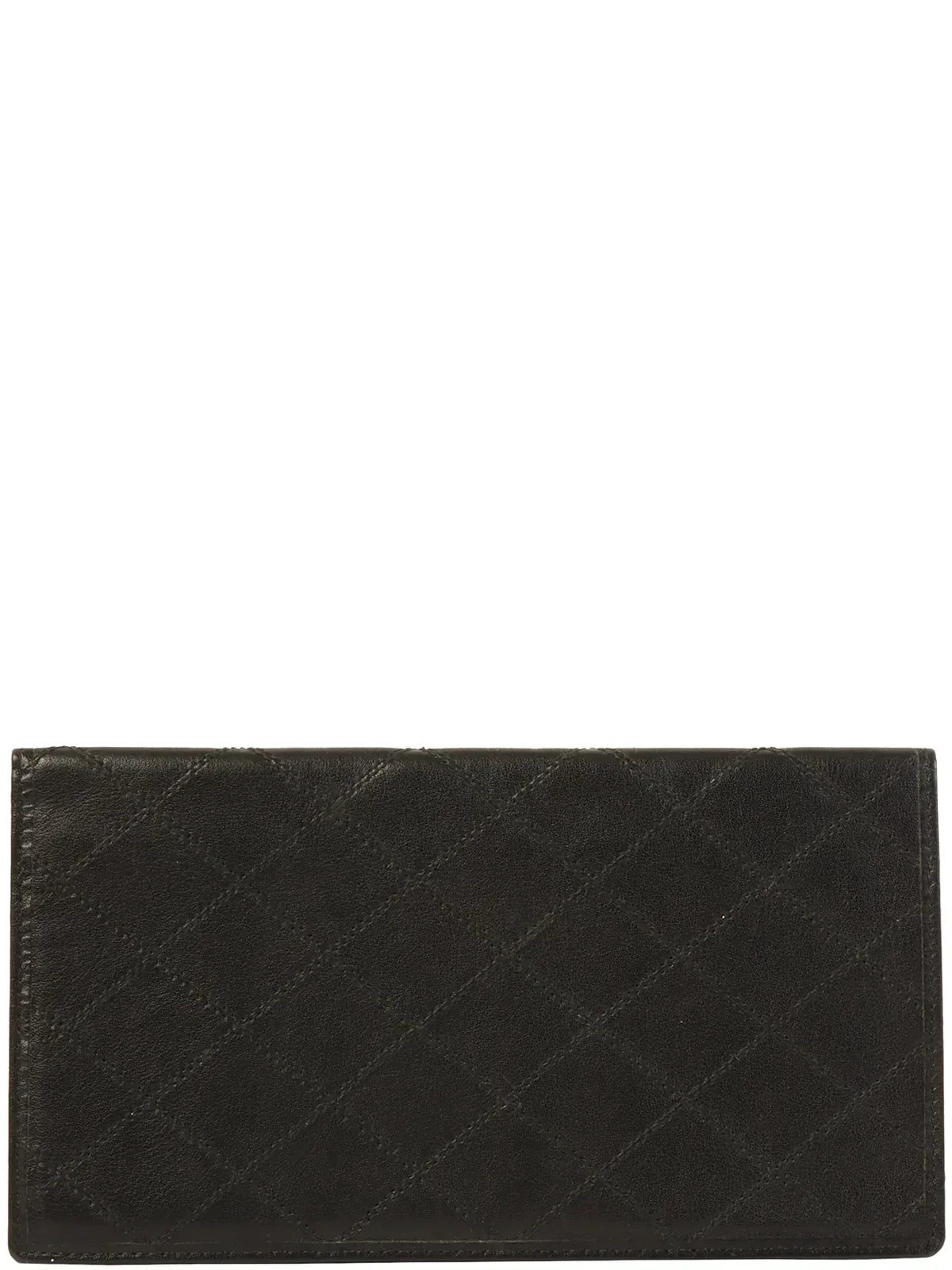 CHANEL Around 1990 Made Bicolore Stitch Long Wallet Black