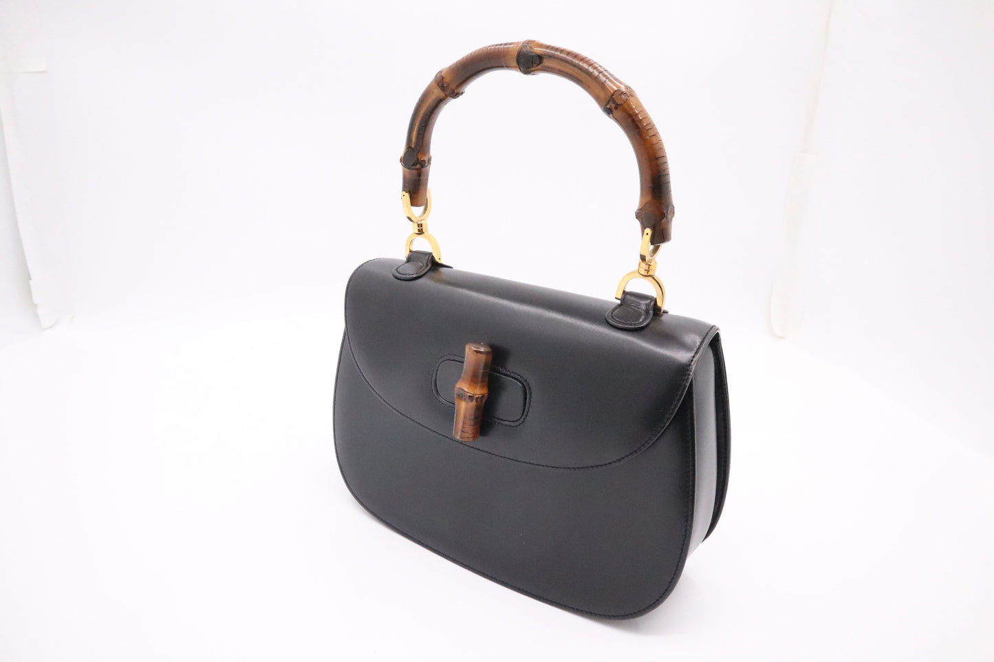 Gucci Bamboo Leather Black Medium Top Handle Accessory
