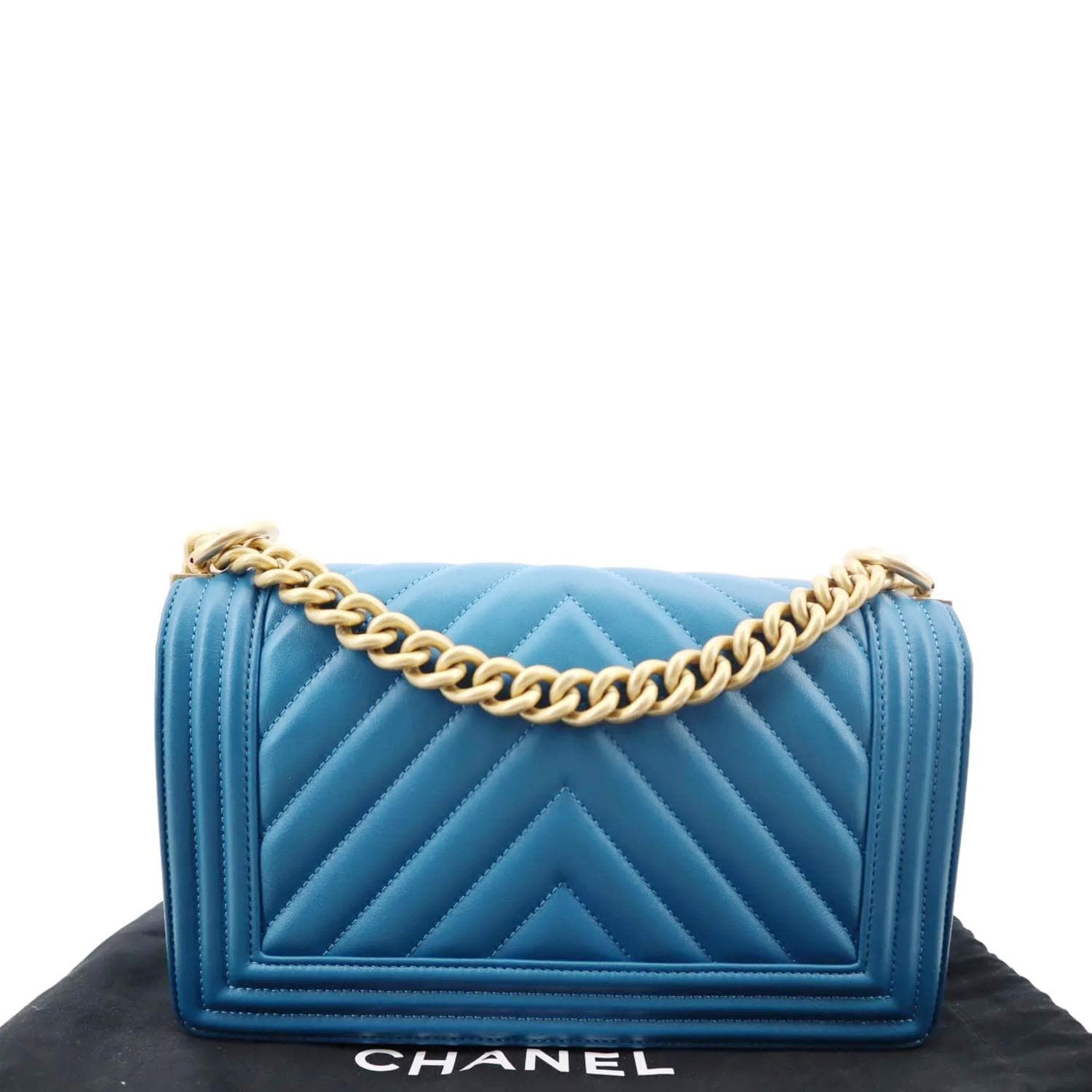Chanel Medium Boy Flap Chevron Quilted Calfskin Shoulder Bag Blue