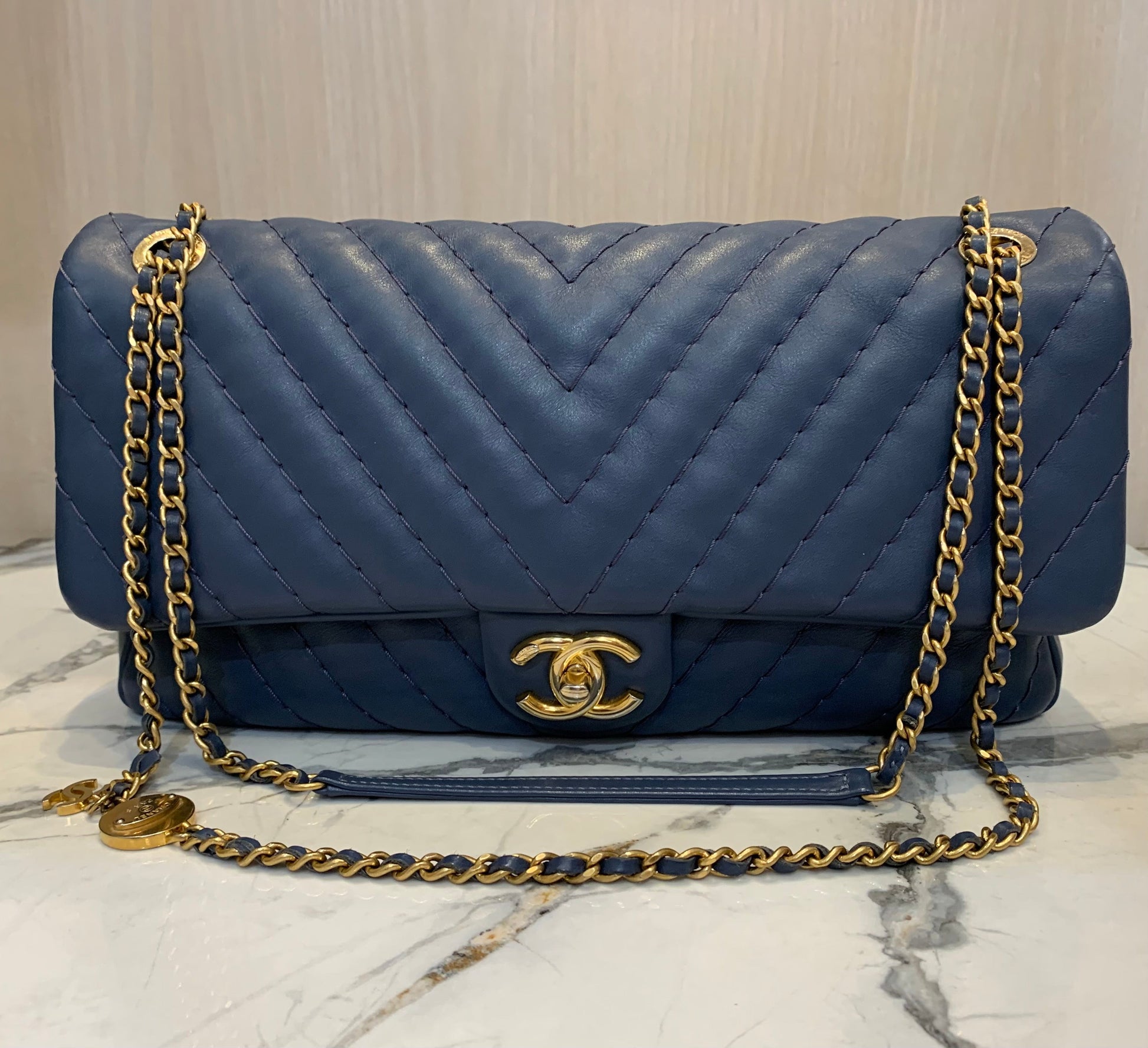 Chanel CHEVRON CHARM FLAP -HS Blue Key Chain