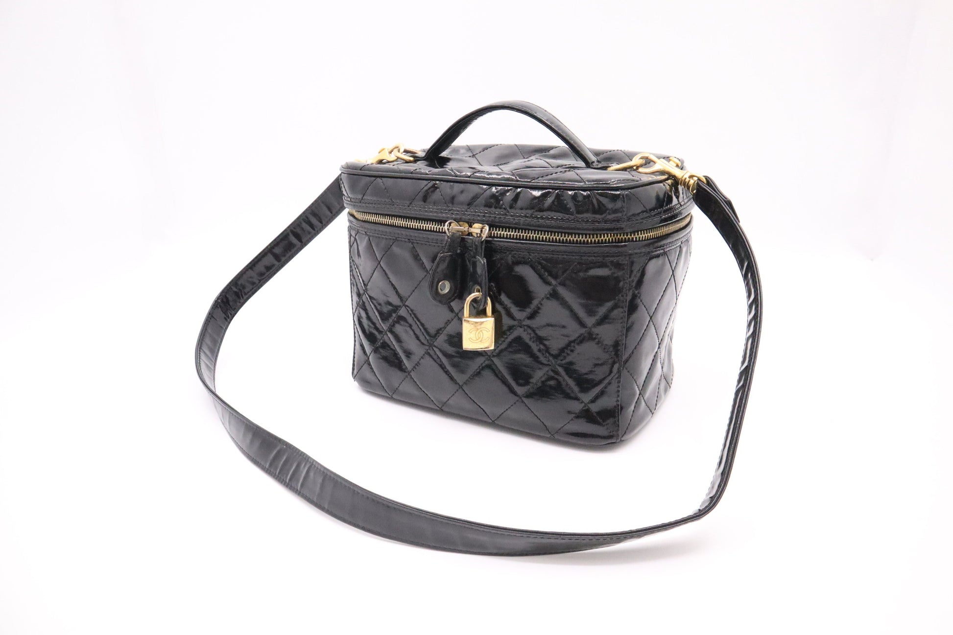 Chanel Vanity Patent Black Leather Handbag