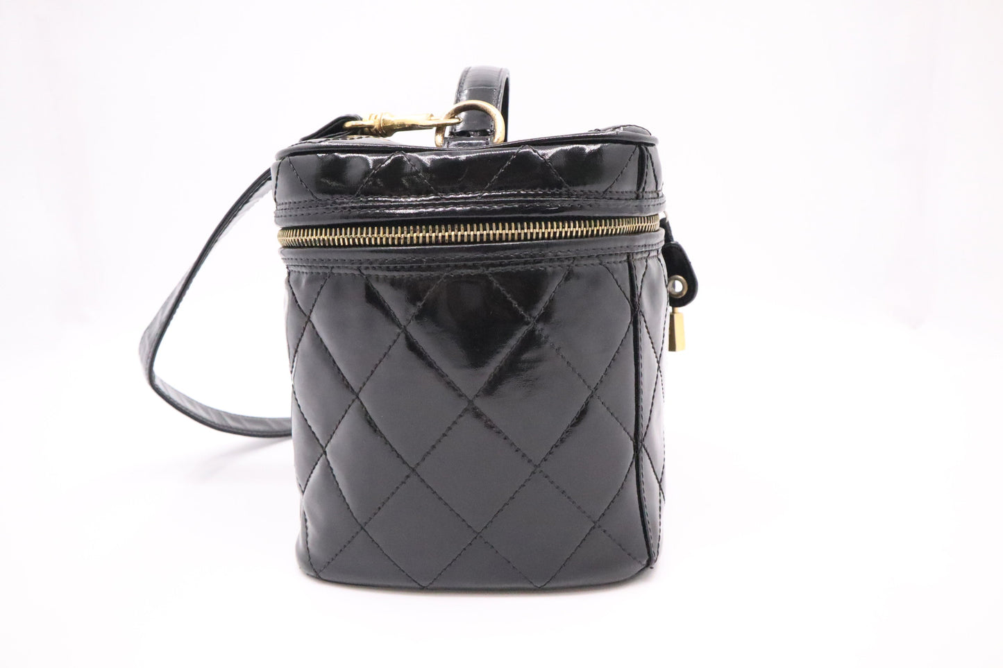 Chanel Vanity Patent Black Leather Handbag