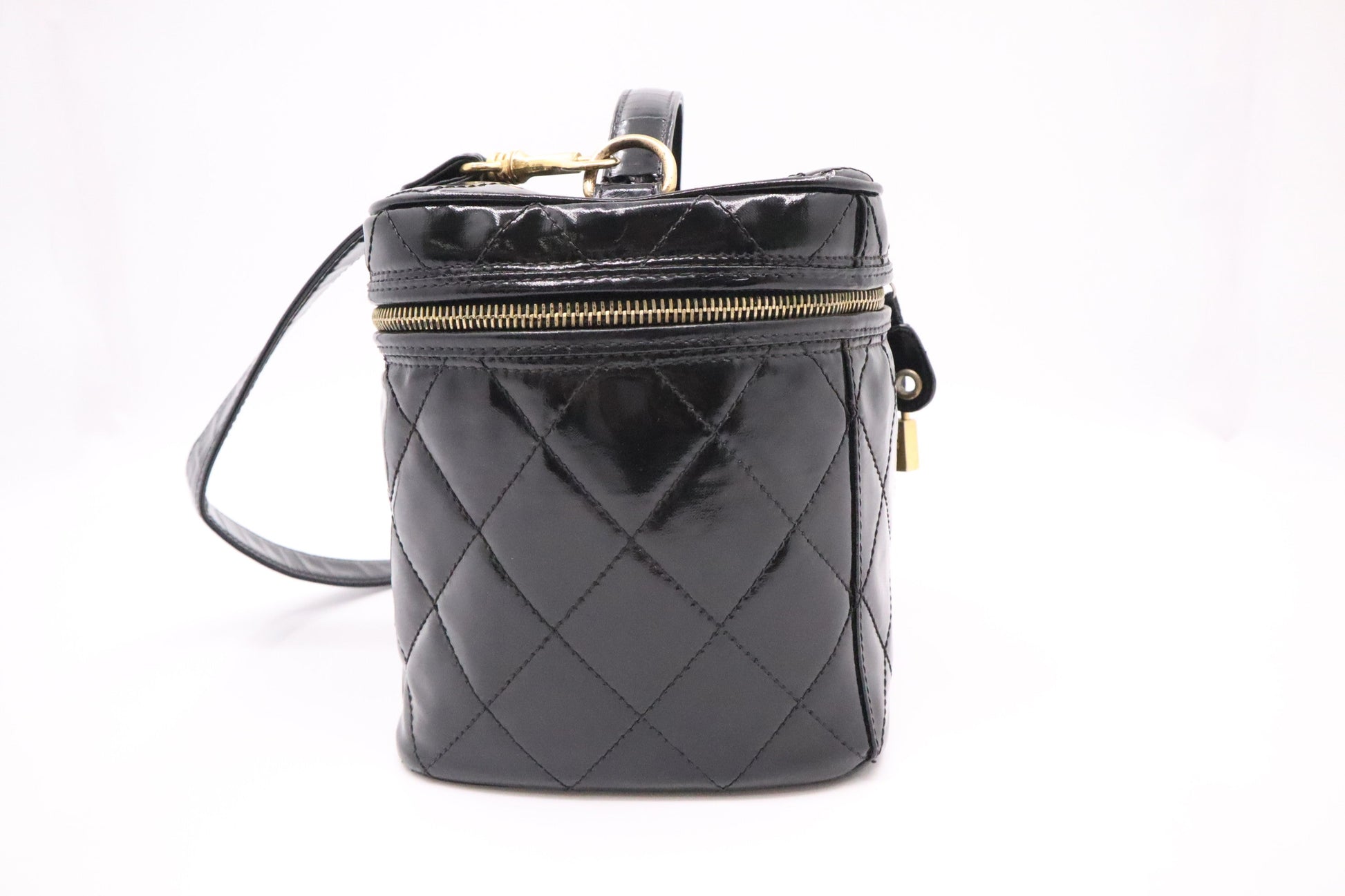 Chanel Vanity Patent Black Leather Handbag