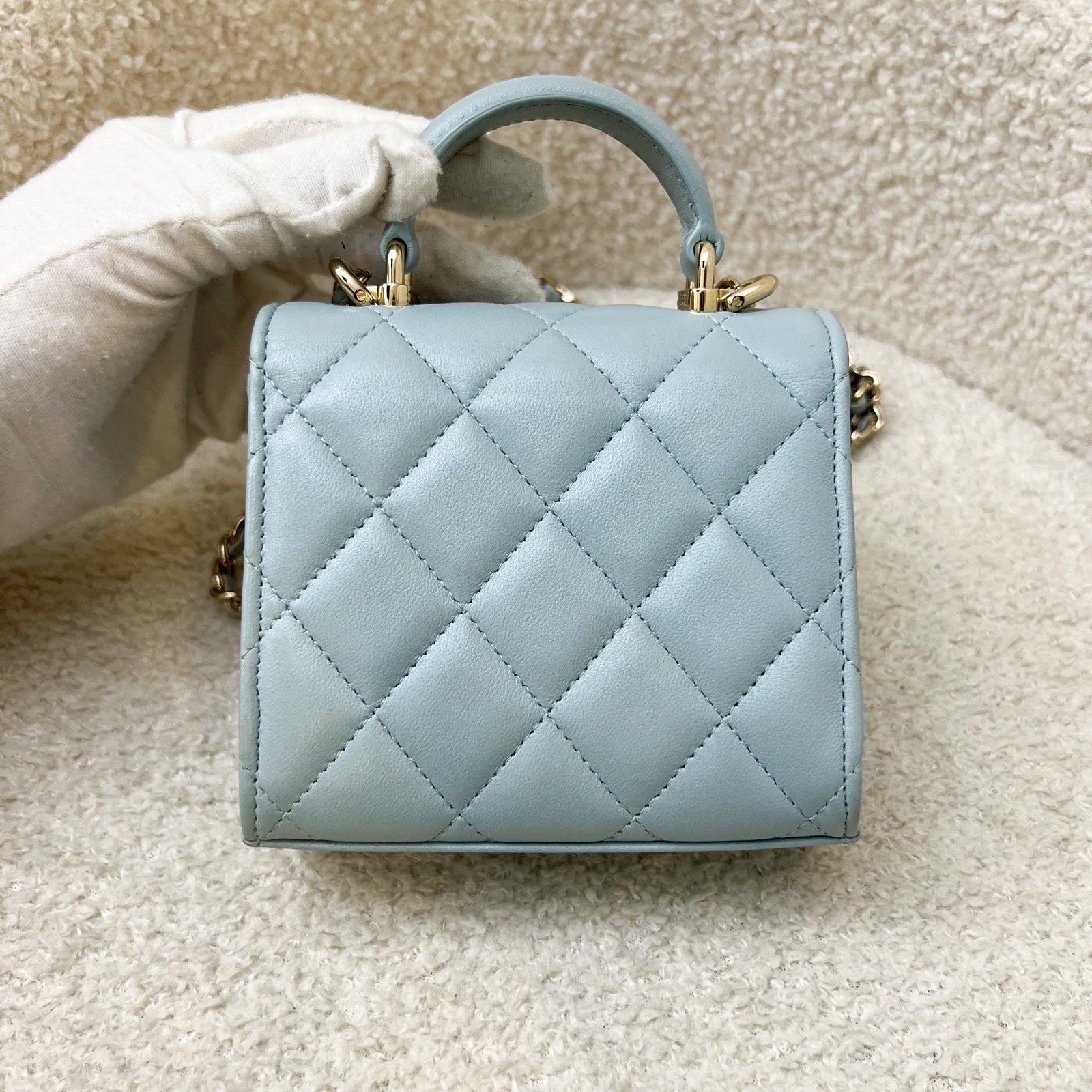 Chanel Top Handle Micro Flap Bag in Light Blue Lambskin Lghw