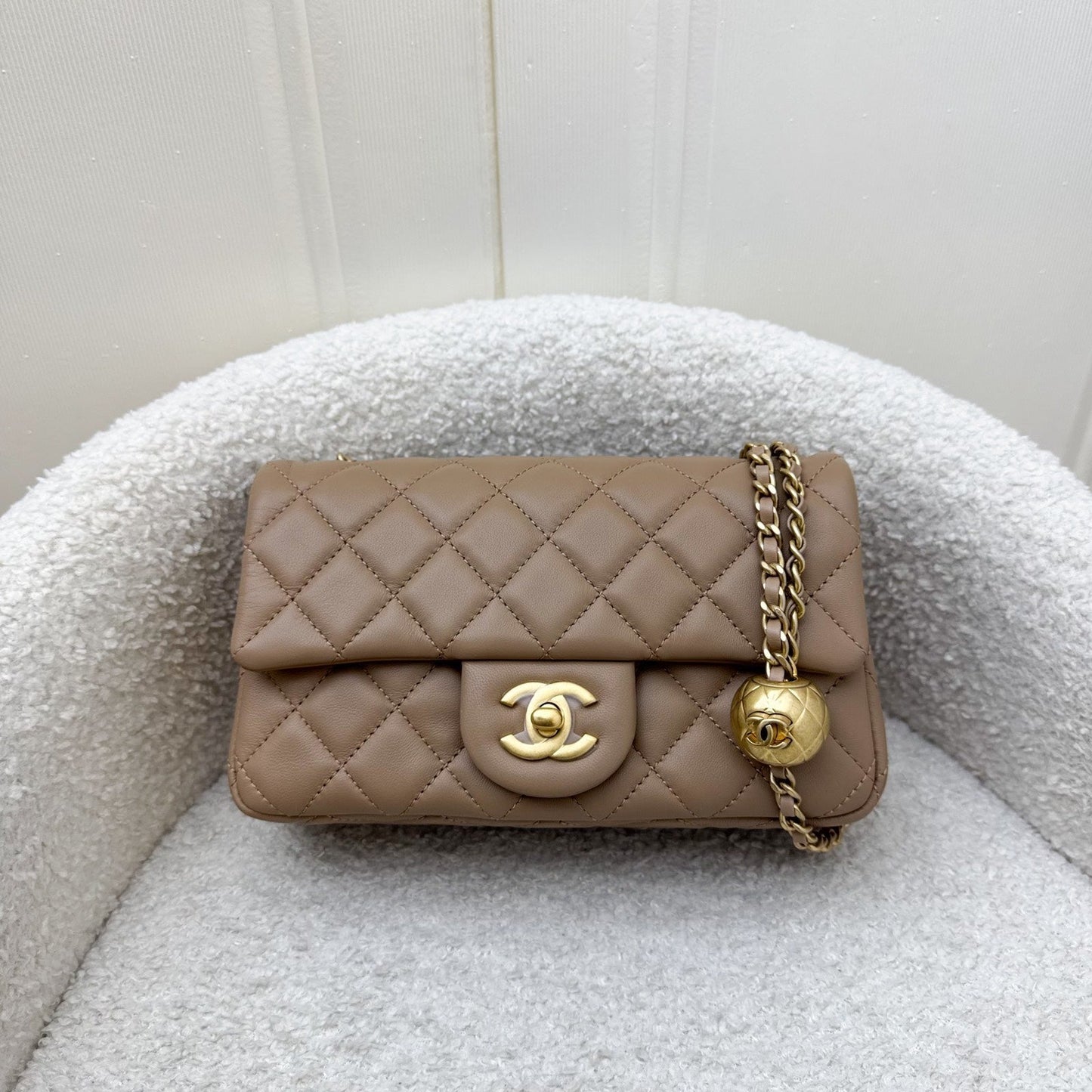Chanel Pearl Crush Mini Rectangular Flap In 22B Dark Beige Lambskin Aghw Bag