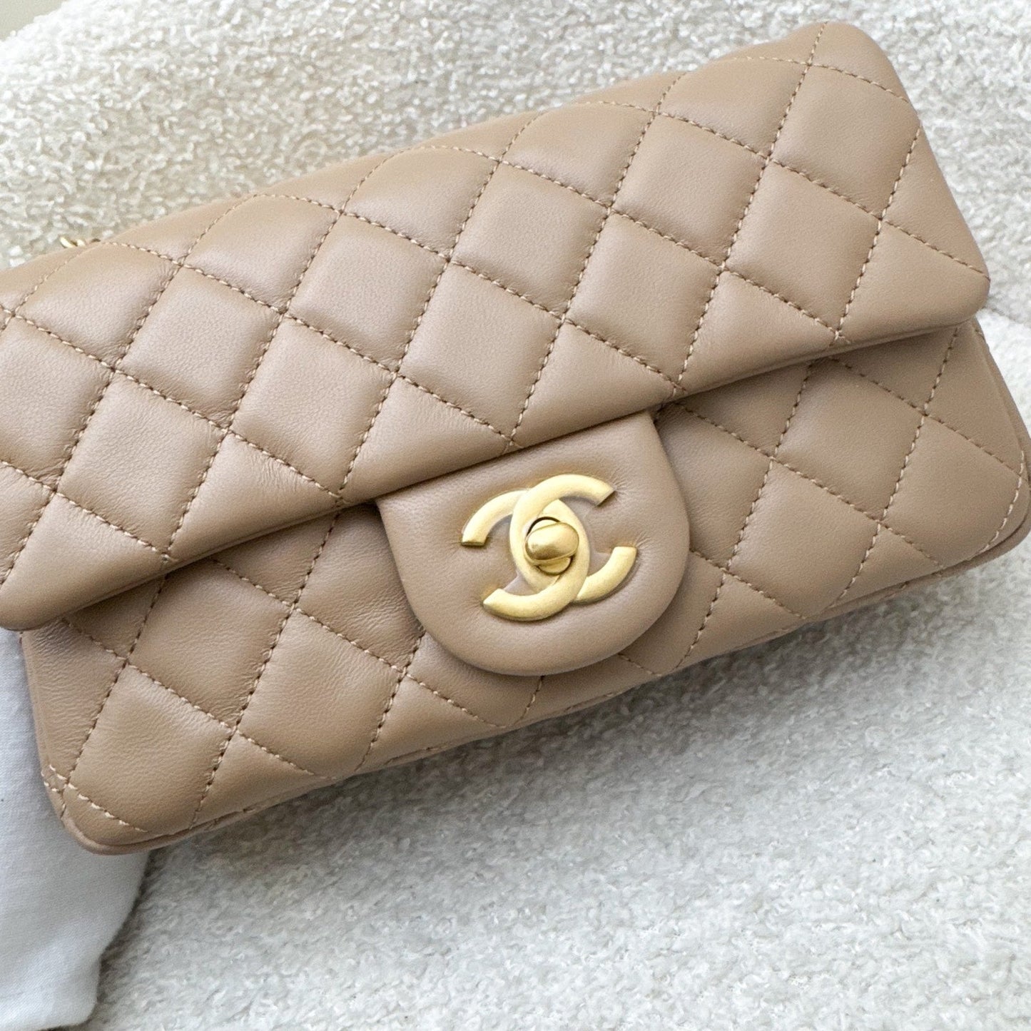 Chanel Pearl Crush Mini Rectangular Flap In 22B Dark Beige Lambskin Aghw Bag