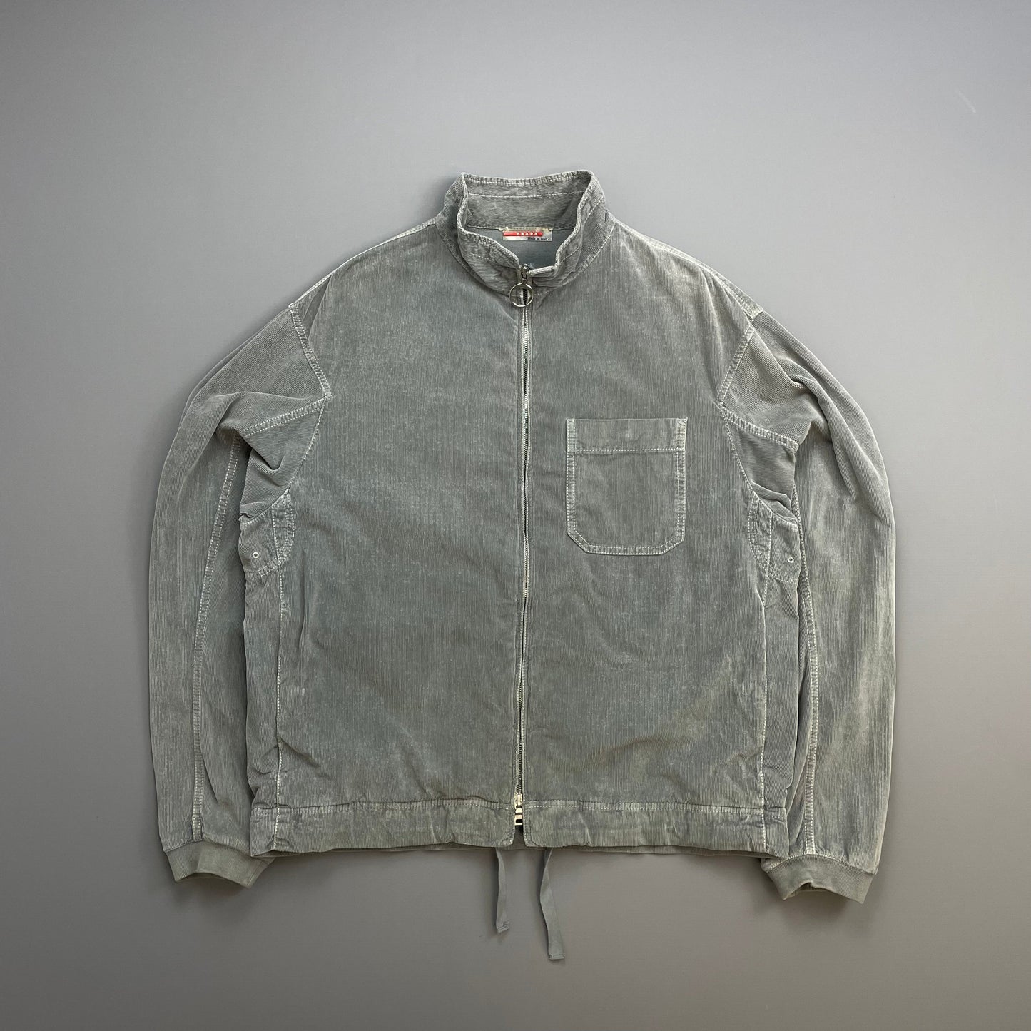 Prada Handbag Sport Grey 00s Corduroy Lightweight -Through Jacket Gray Zip