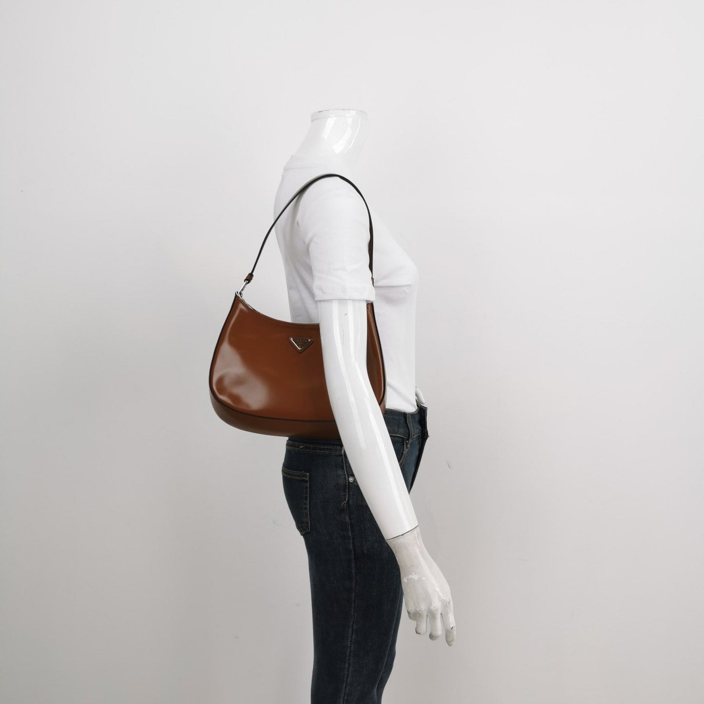 Prada Cleo Caramel Brushed Shoulder Bag Leather Brown