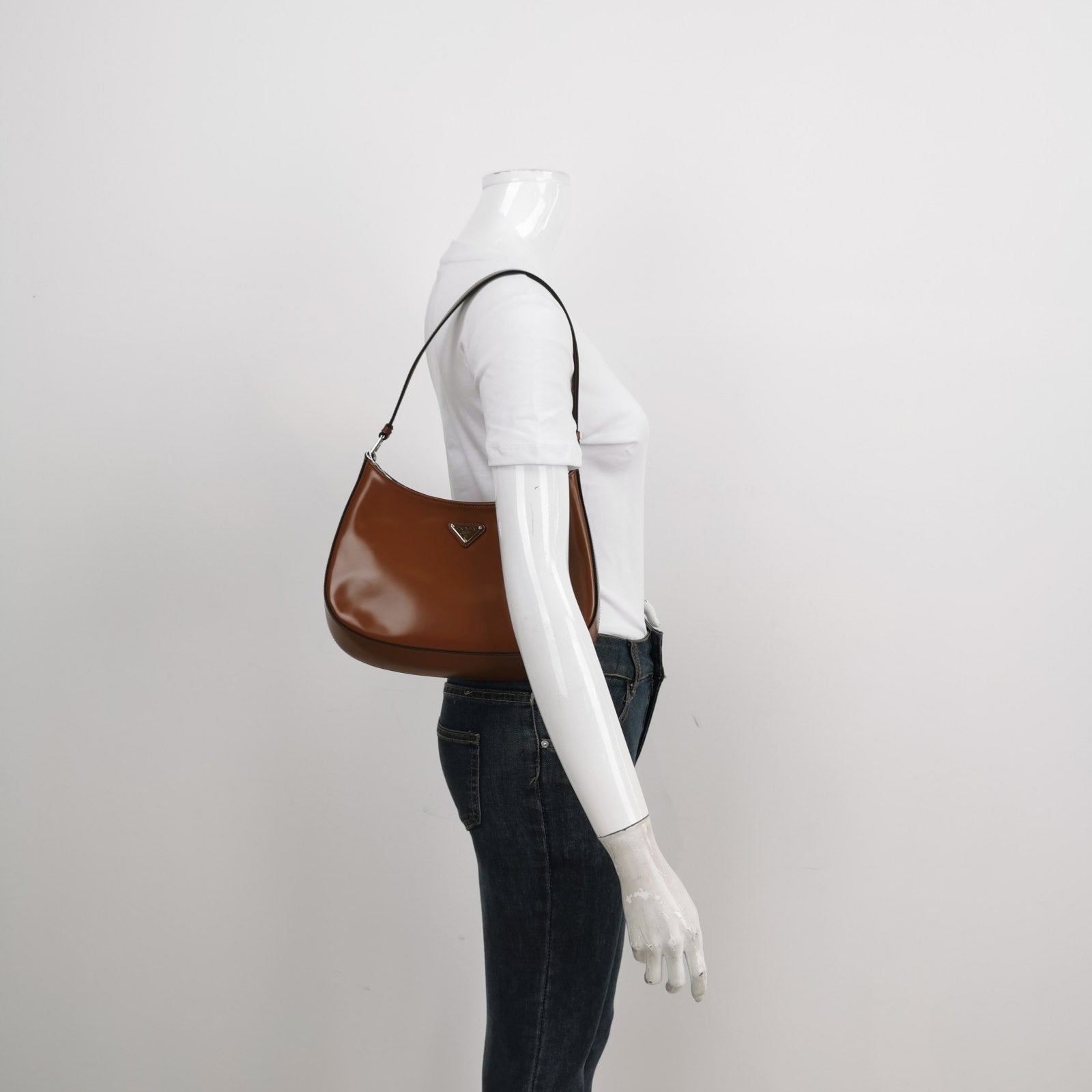 Prada Cleo Caramel Brushed Shoulder Bag Leather Brown