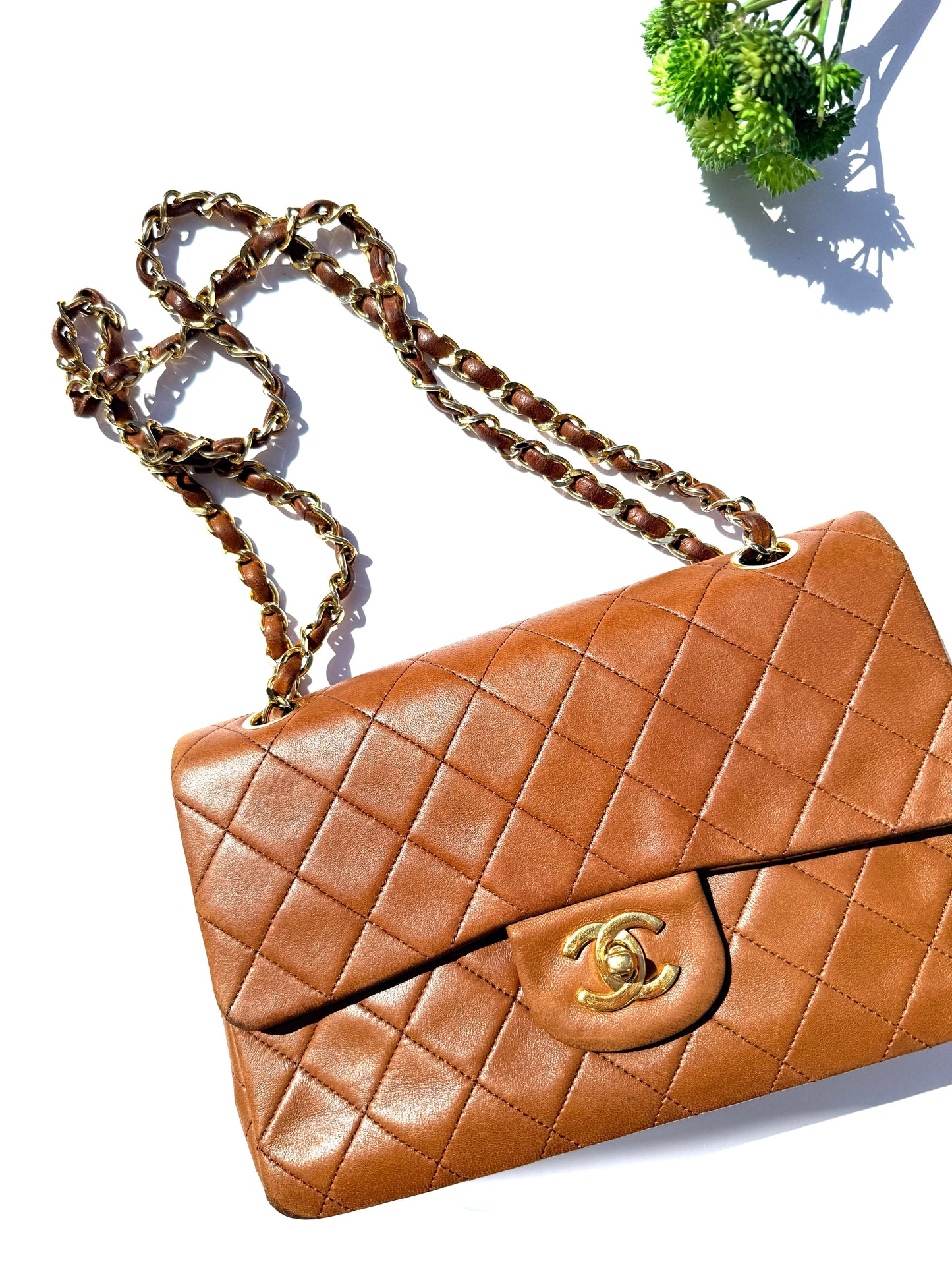 Chanel   Brown Small Lambskin Quilted Leather Gold Hardware Double Flap Shoulder Bag