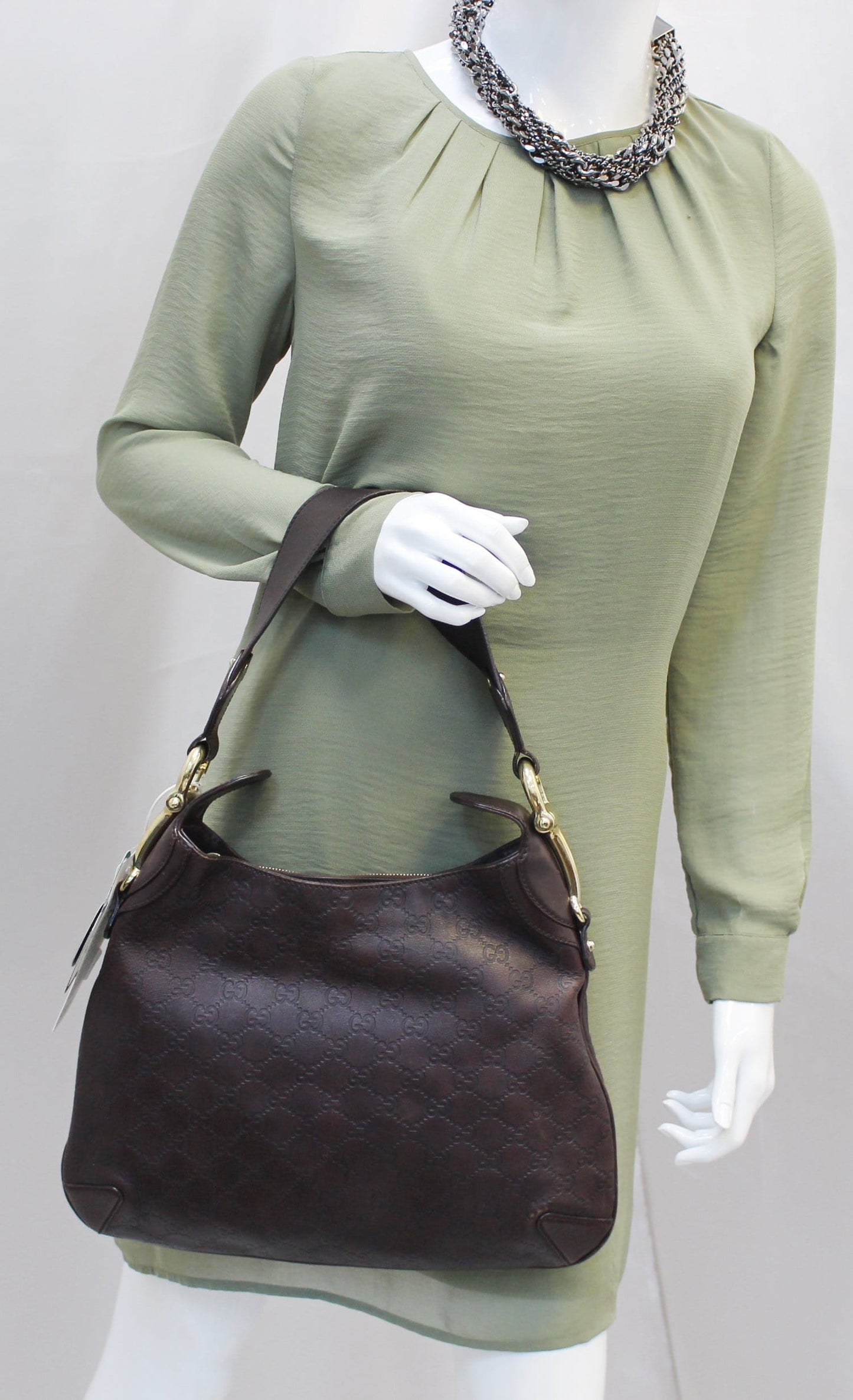 Gucci ssima Horsebit Creole Hobo Bag Leather Brown Travel Bag