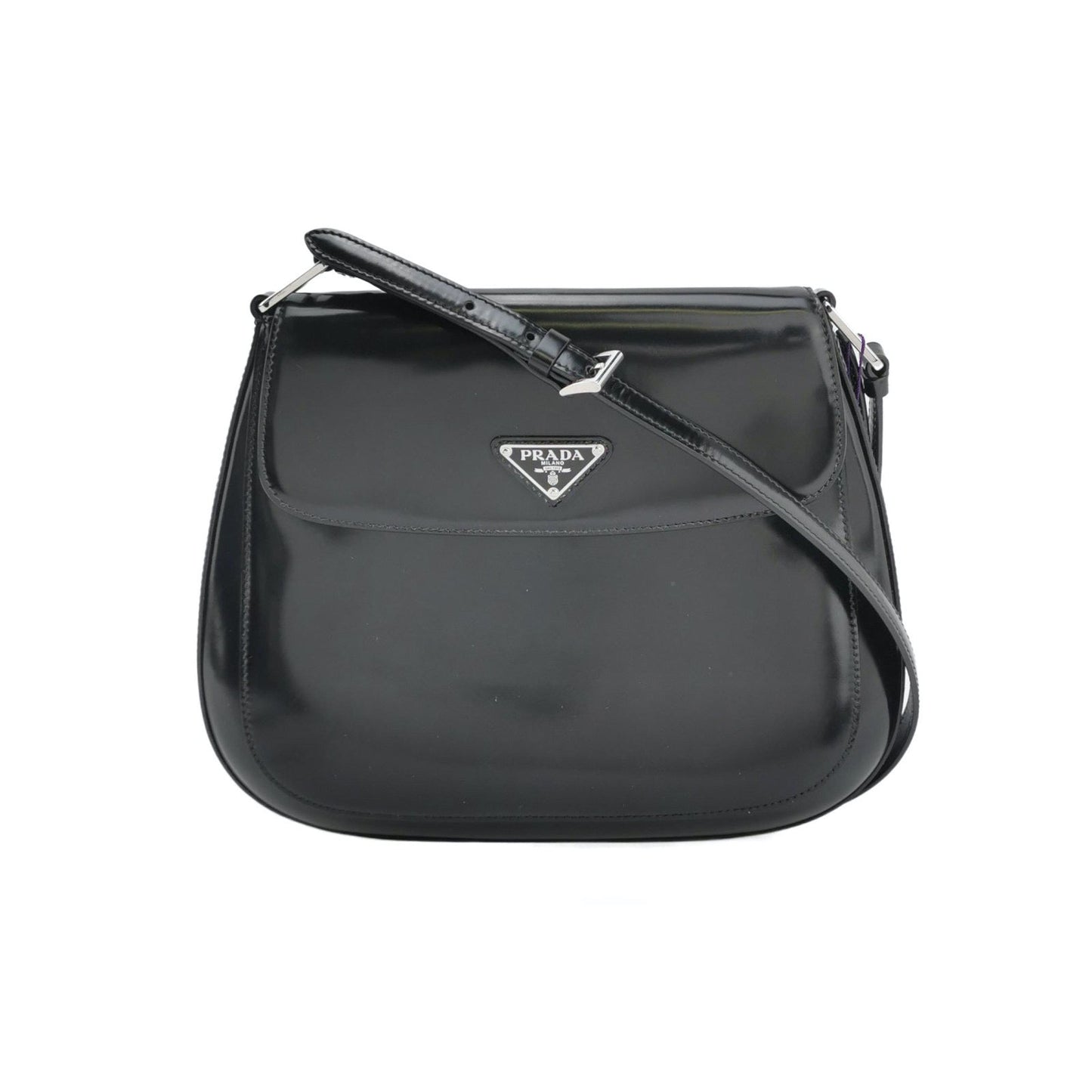 Prada Cleo Flap Brushed Crossbody Bag Leather Black