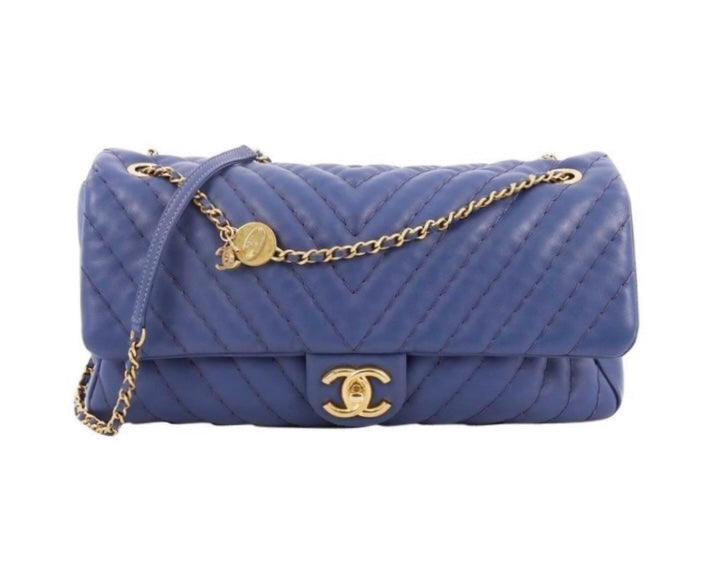 Chanel CHEVRON CHARM FLAP -HS Blue Key Chain