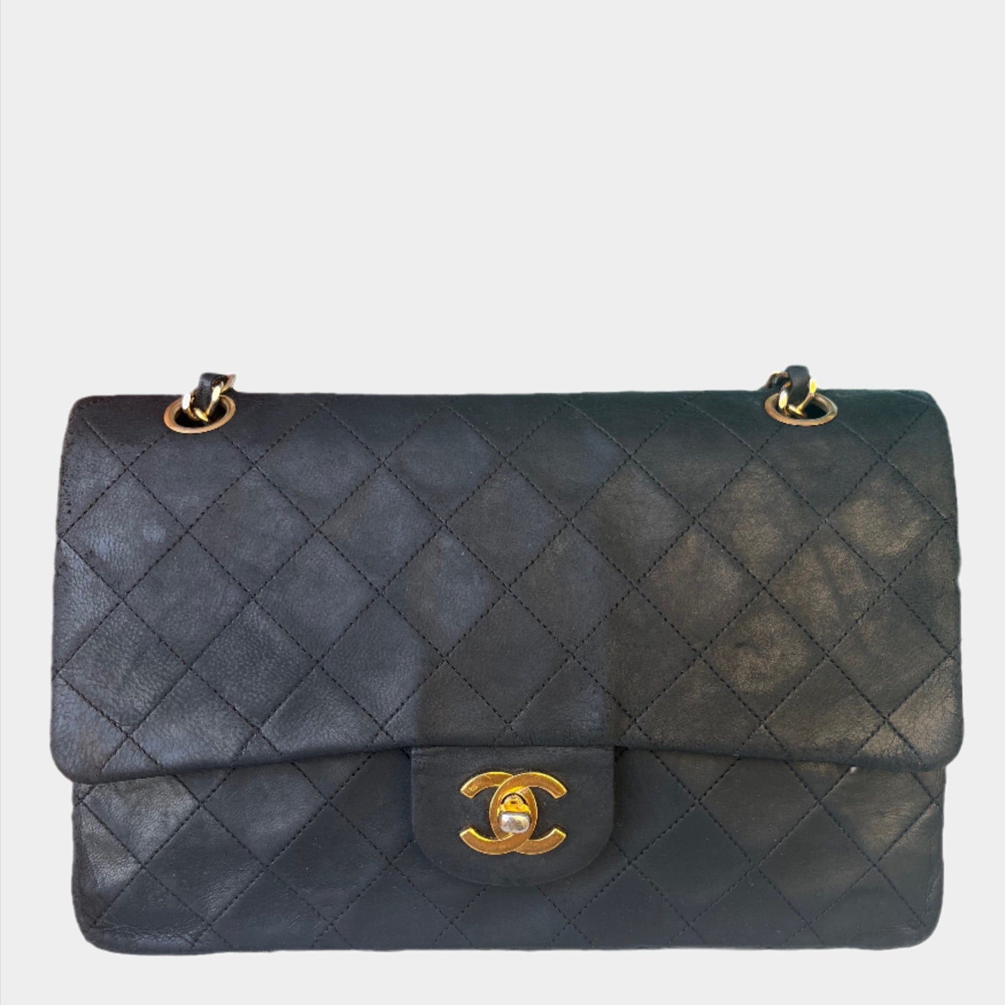 Chanel Classic Flap 24k Hardware Black Gold Leather Handbag