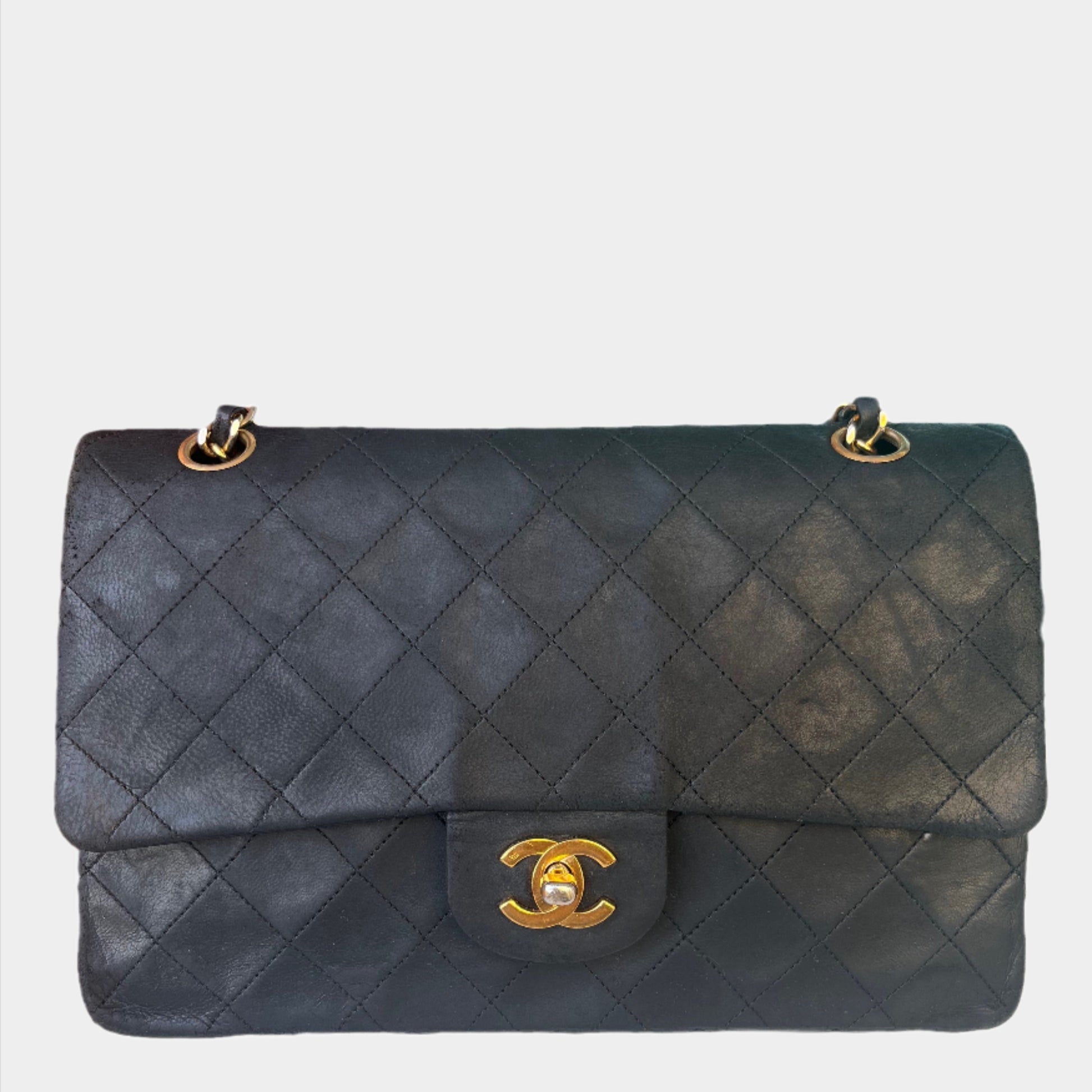 Chanel Classic Flap 24k Hardware Black Gold Leather Handbag
