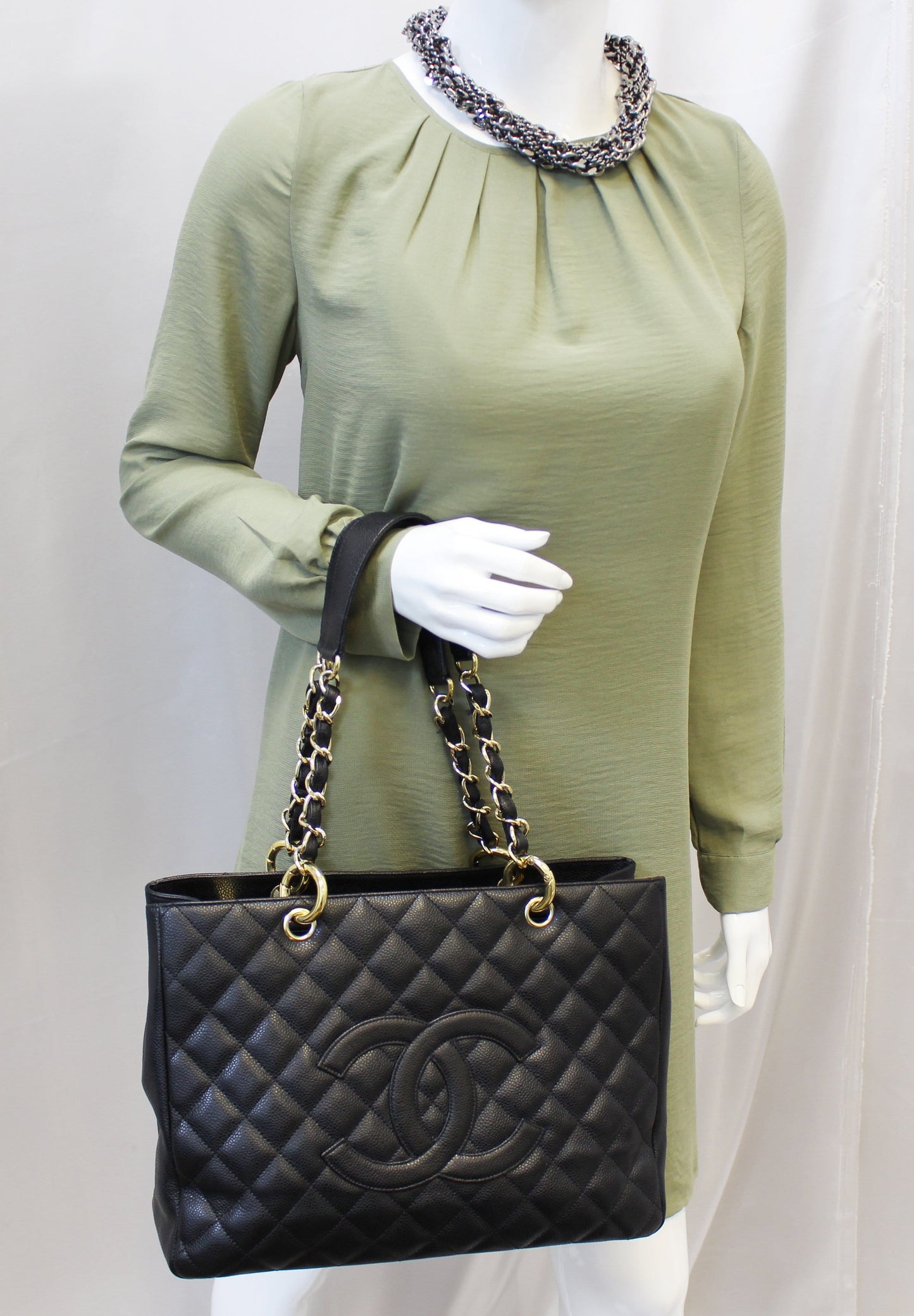 Chanel Caviar Grand Shopping Leather Black Travel Bag