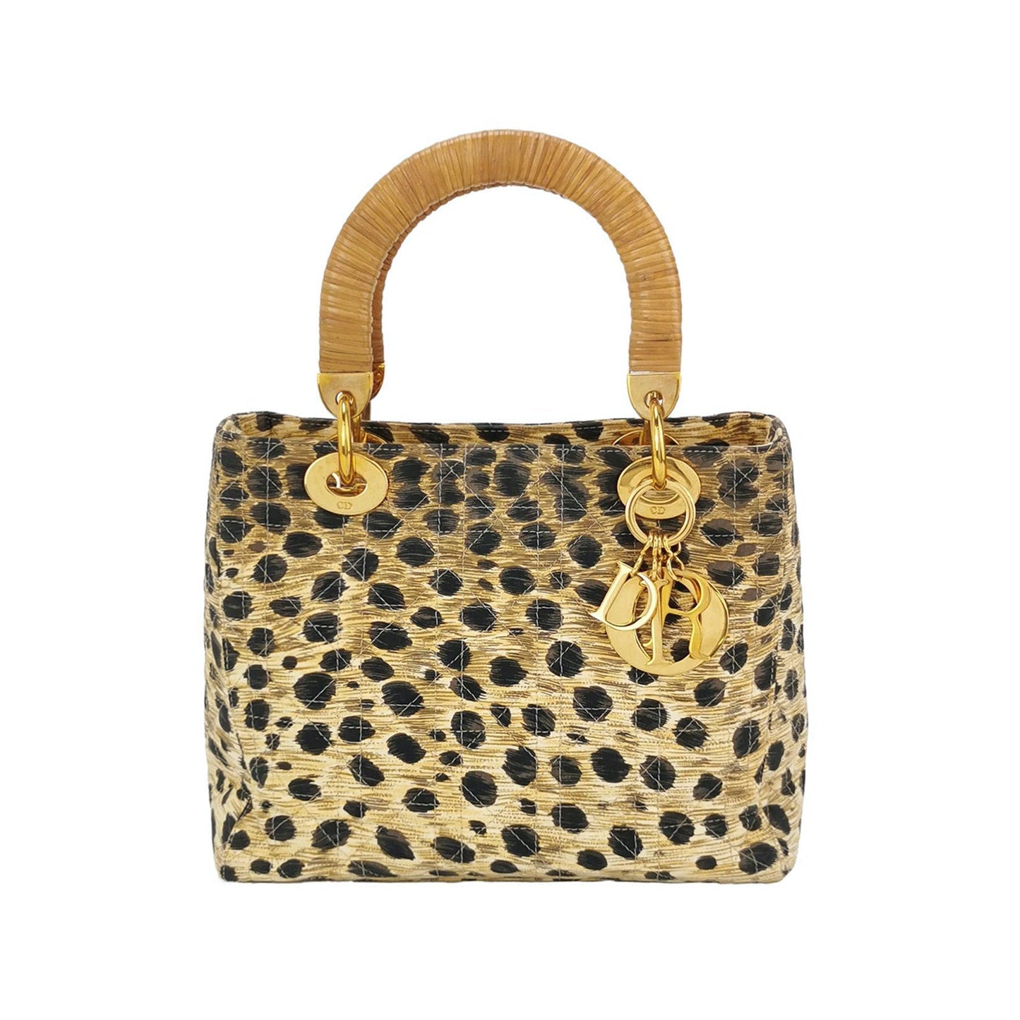 Dior Lady Leopard Print Cloth Handbag Quilted Medium Travel Bag