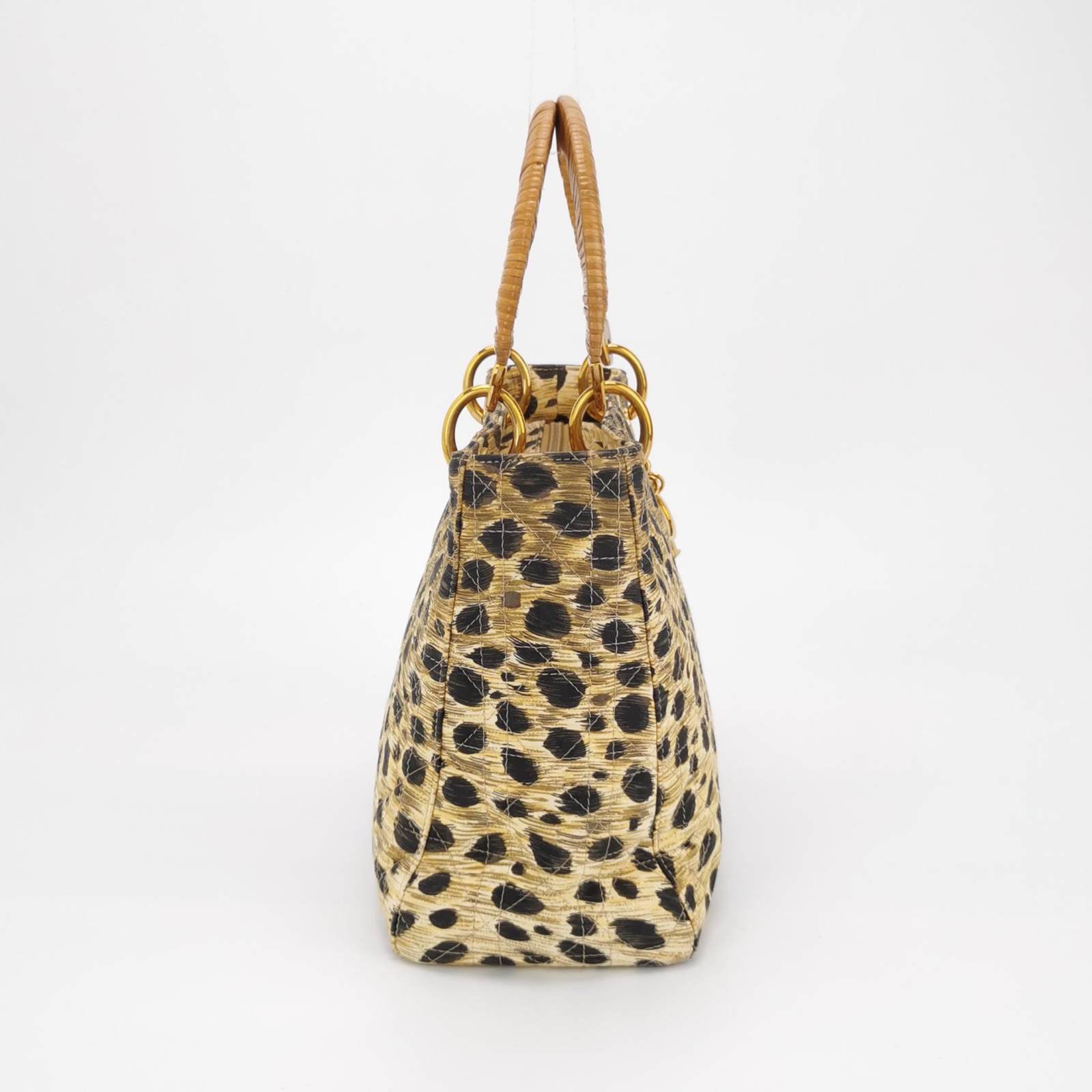 Dior Lady Leopard Print Cloth Handbag Quilted Medium Travel Bag
