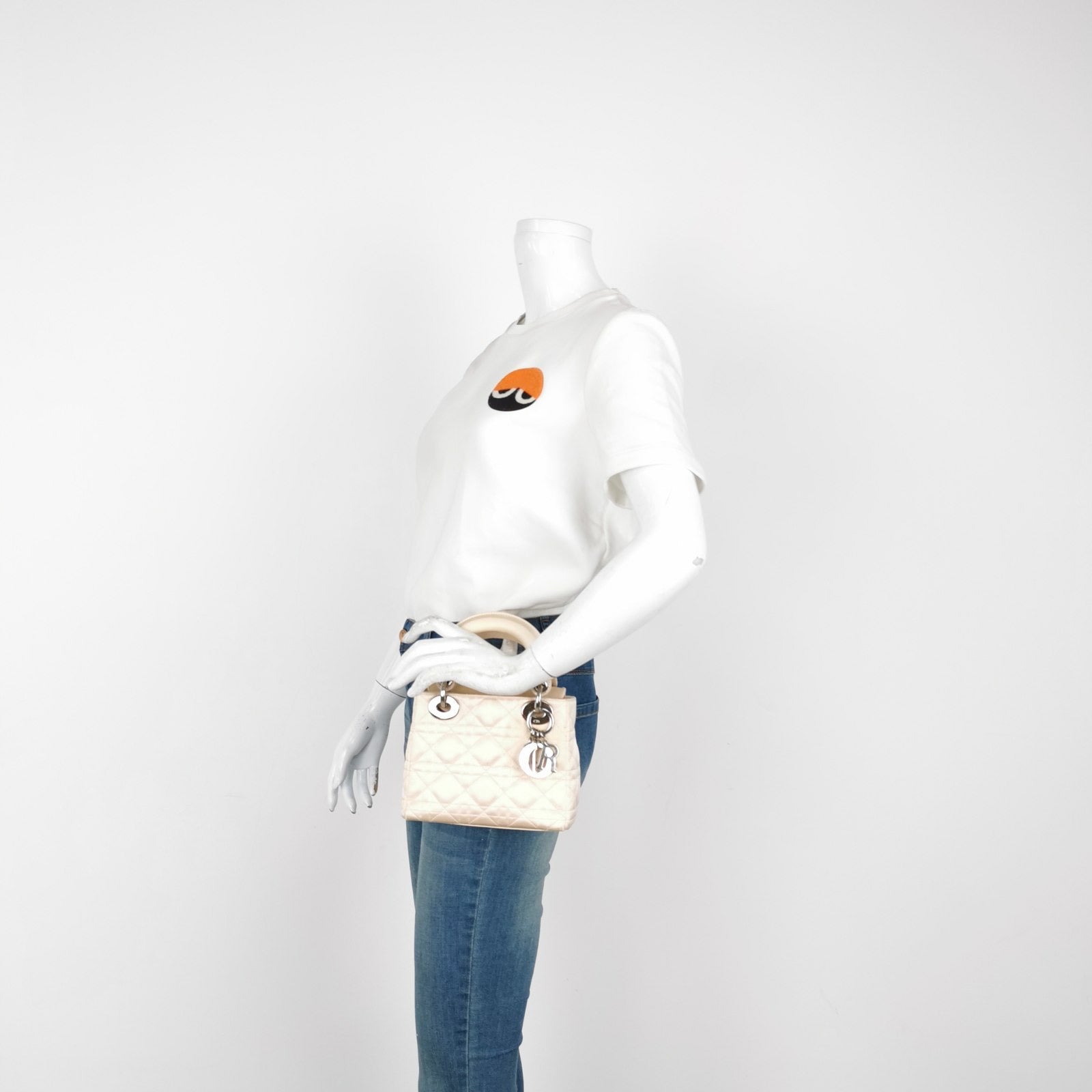 Dior Lady Silk Handbag Beige Mini Travel Bag