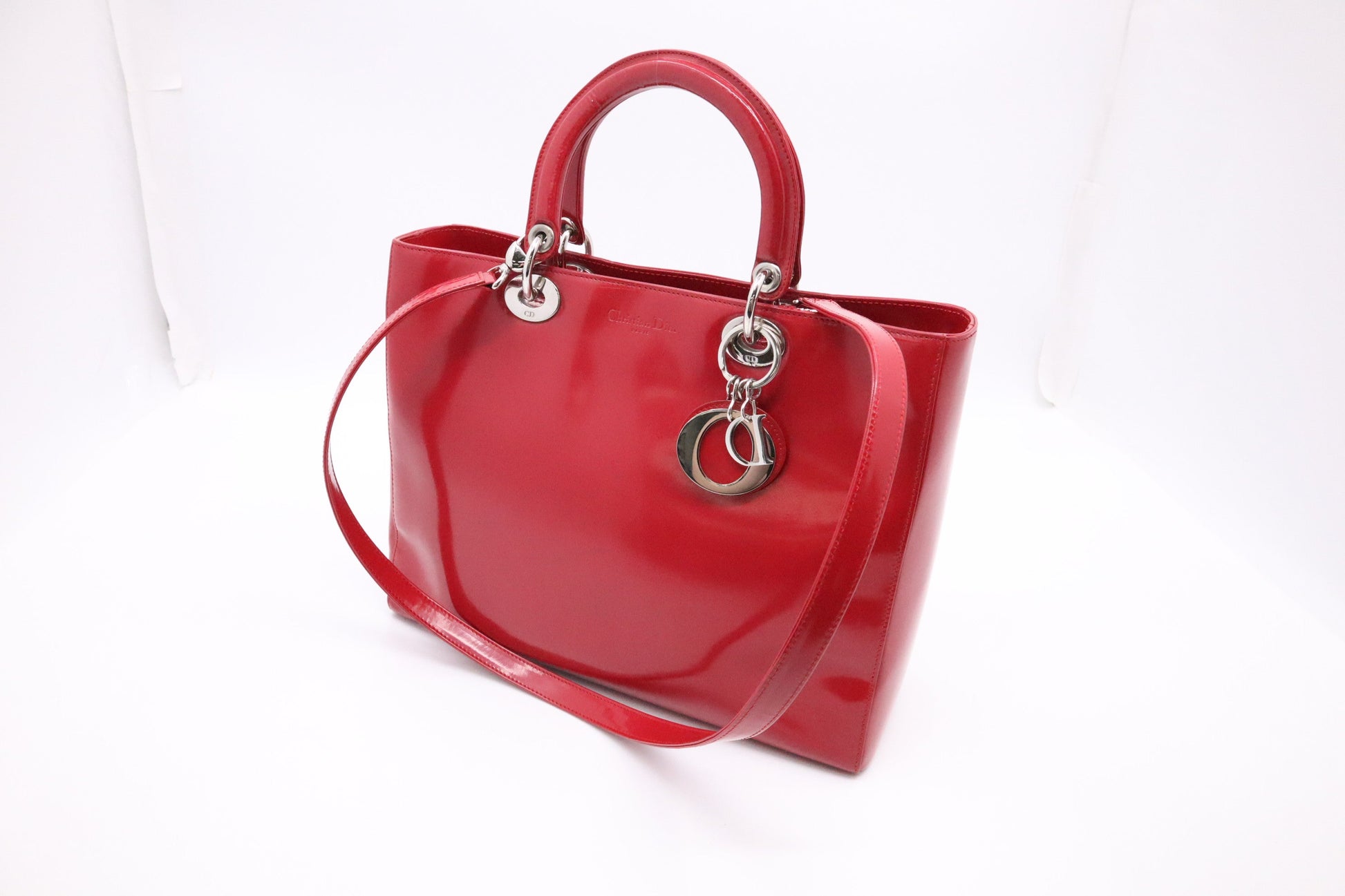 Dior Lady In Handbag Leather Red Travel Bag