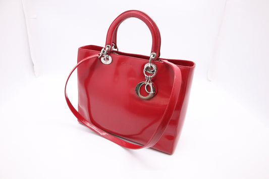 Dior Lady In Handbag Leather Red Travel Bag