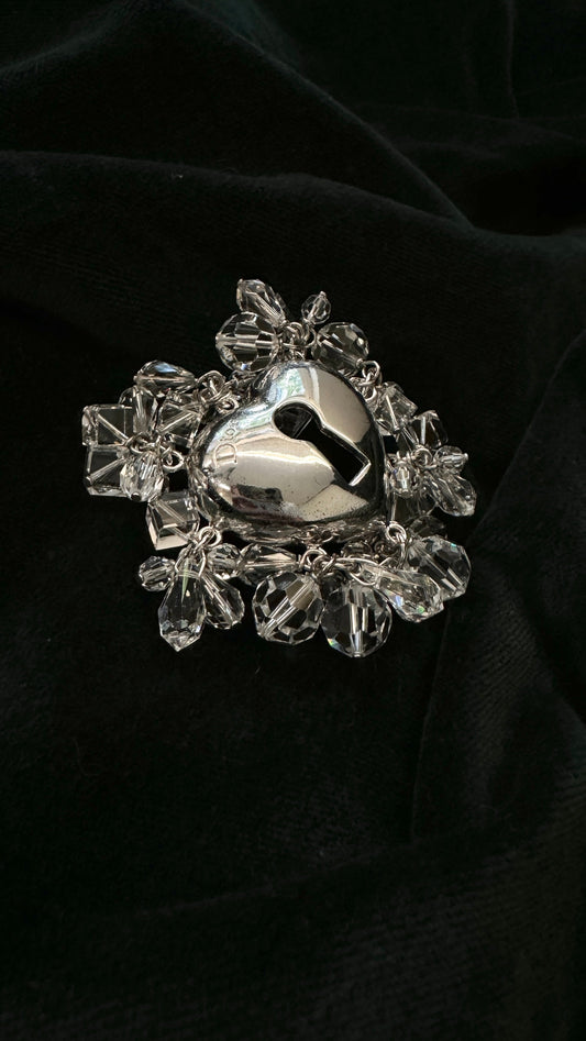 Dior Beaded Heart Brooch Silver Handbag