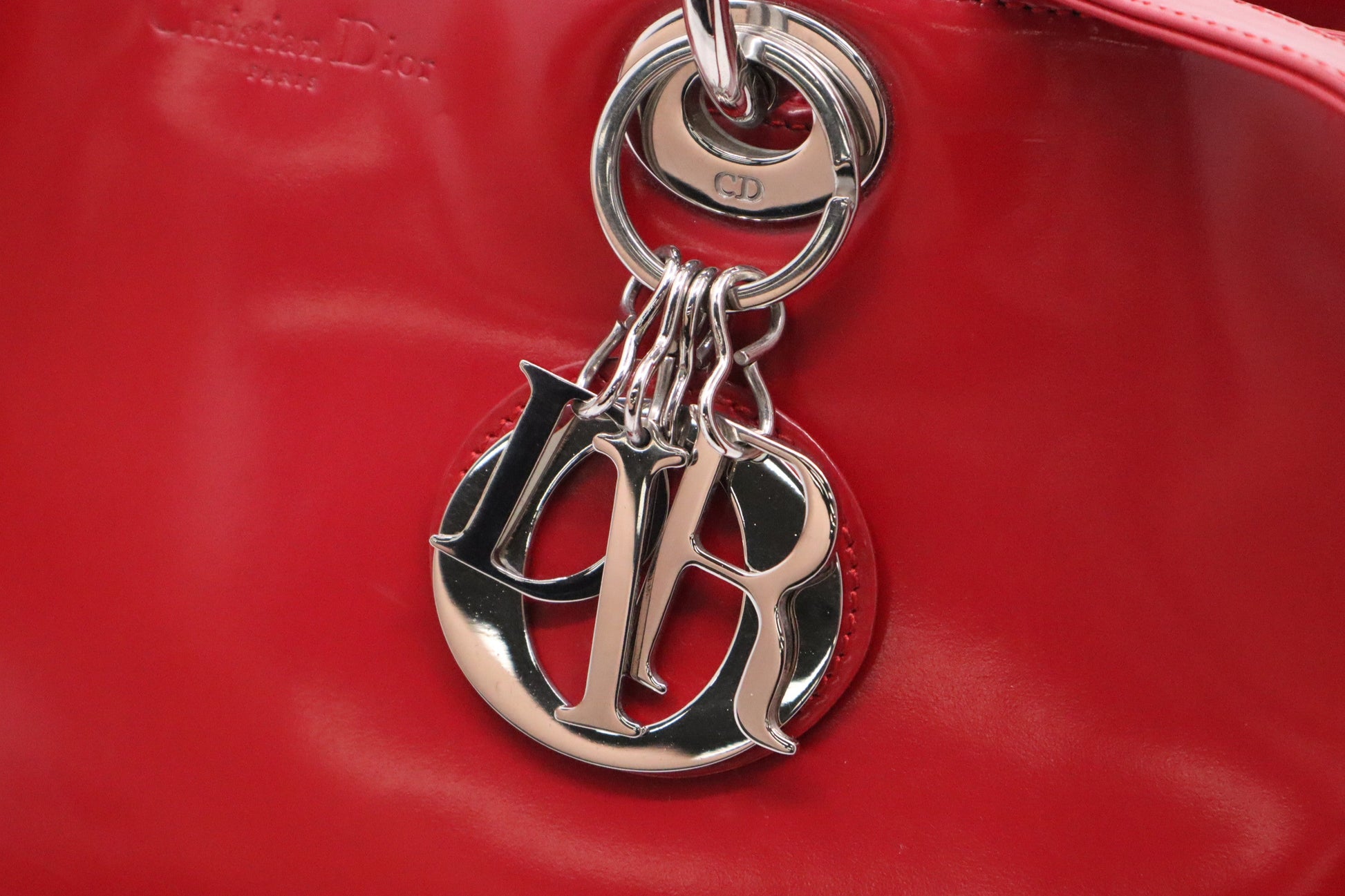 Dior Lady In Handbag Leather Red Travel Bag