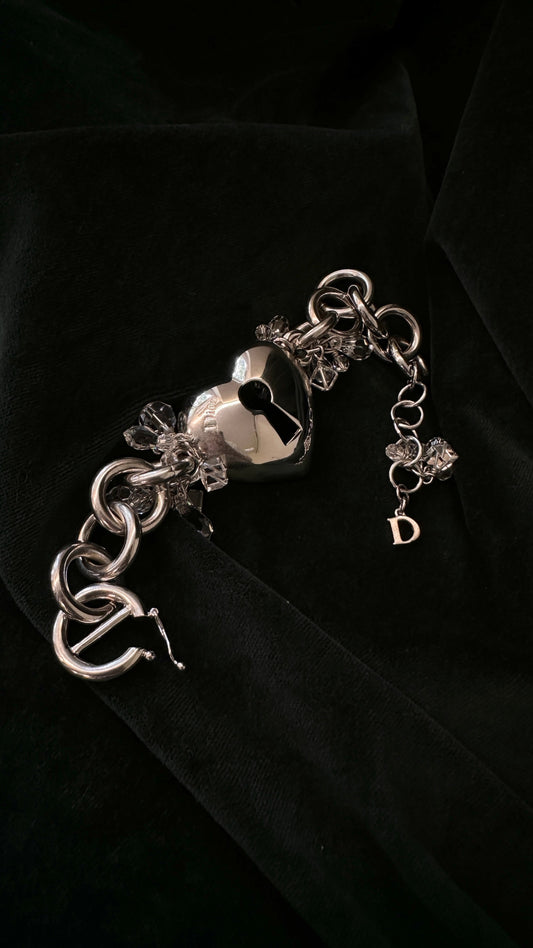 Dior Beaded Heart Bracelet Silver Jewelry