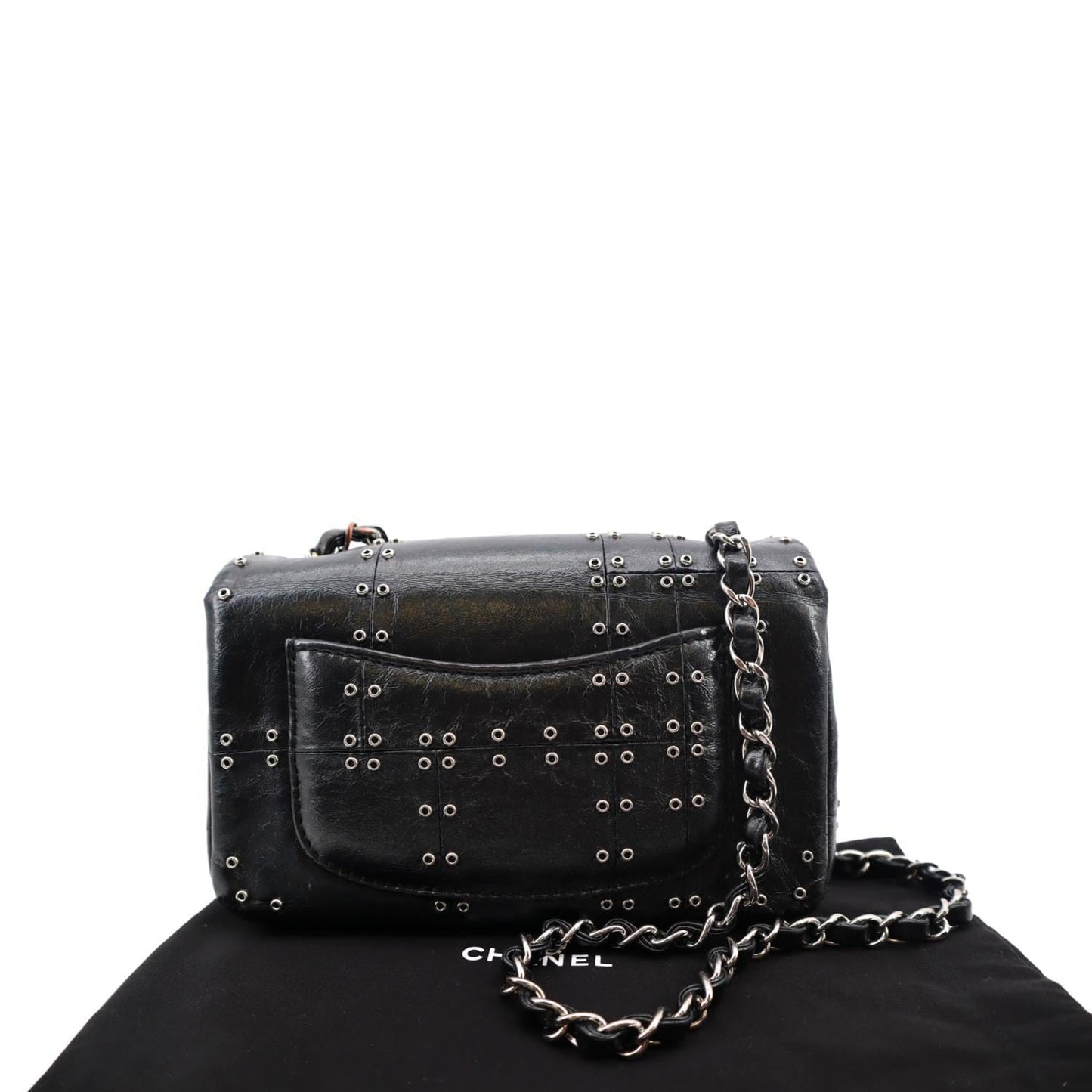 Chanel Airlines Grommet Studded Leather Black Travel Bag