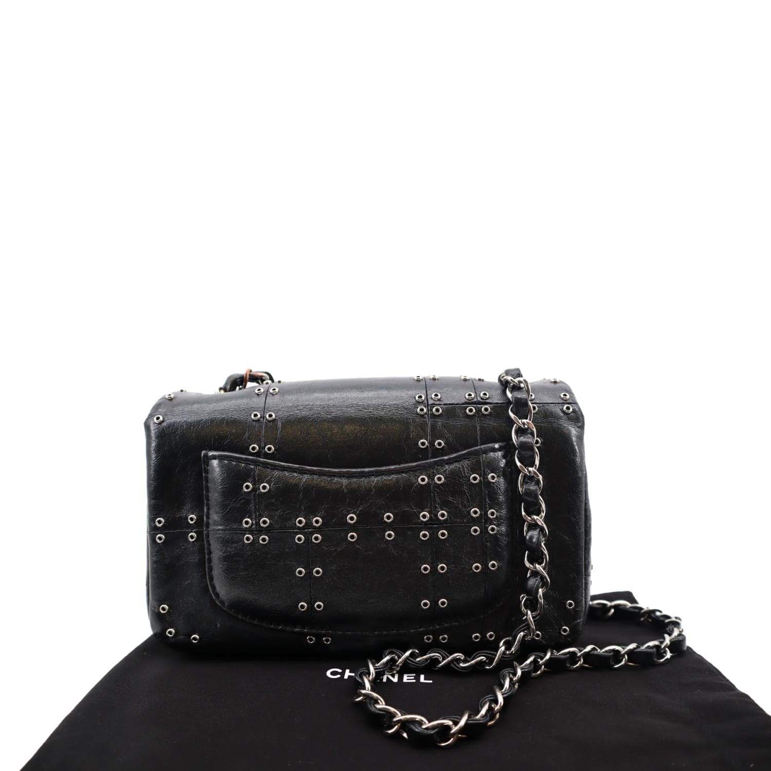 Chanel Airlines Grommet Studded Leather Black Travel Bag