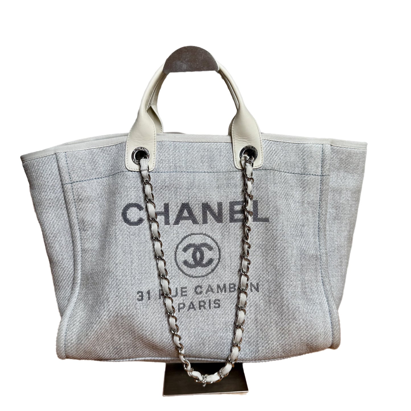 Chanel Deauville Light Denim Top Handle Blue Grey Tote Bag