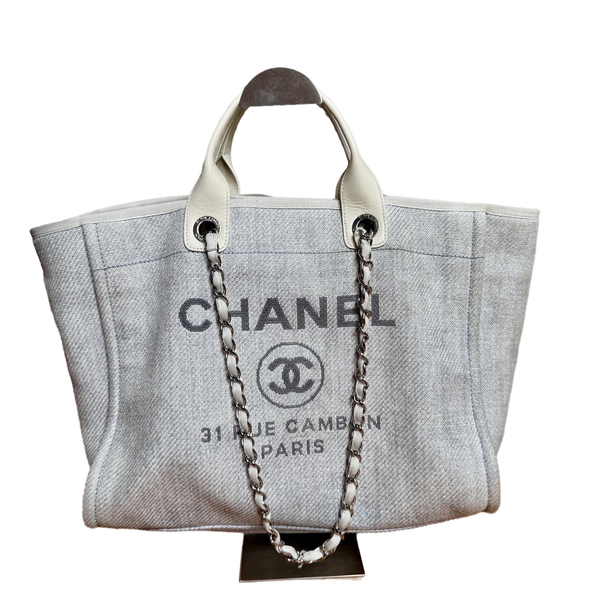 Chanel Deauville Light Denim Top Handle Blue Grey Tote Bag