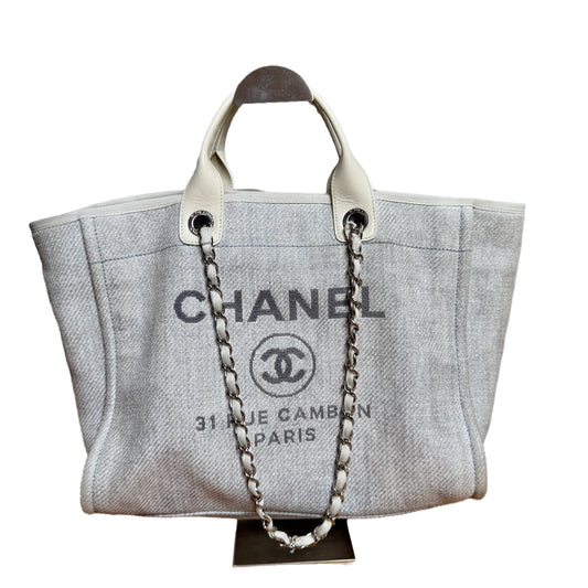Chanel Deauville Light Denim Top Handle Blue Grey Tote Bag