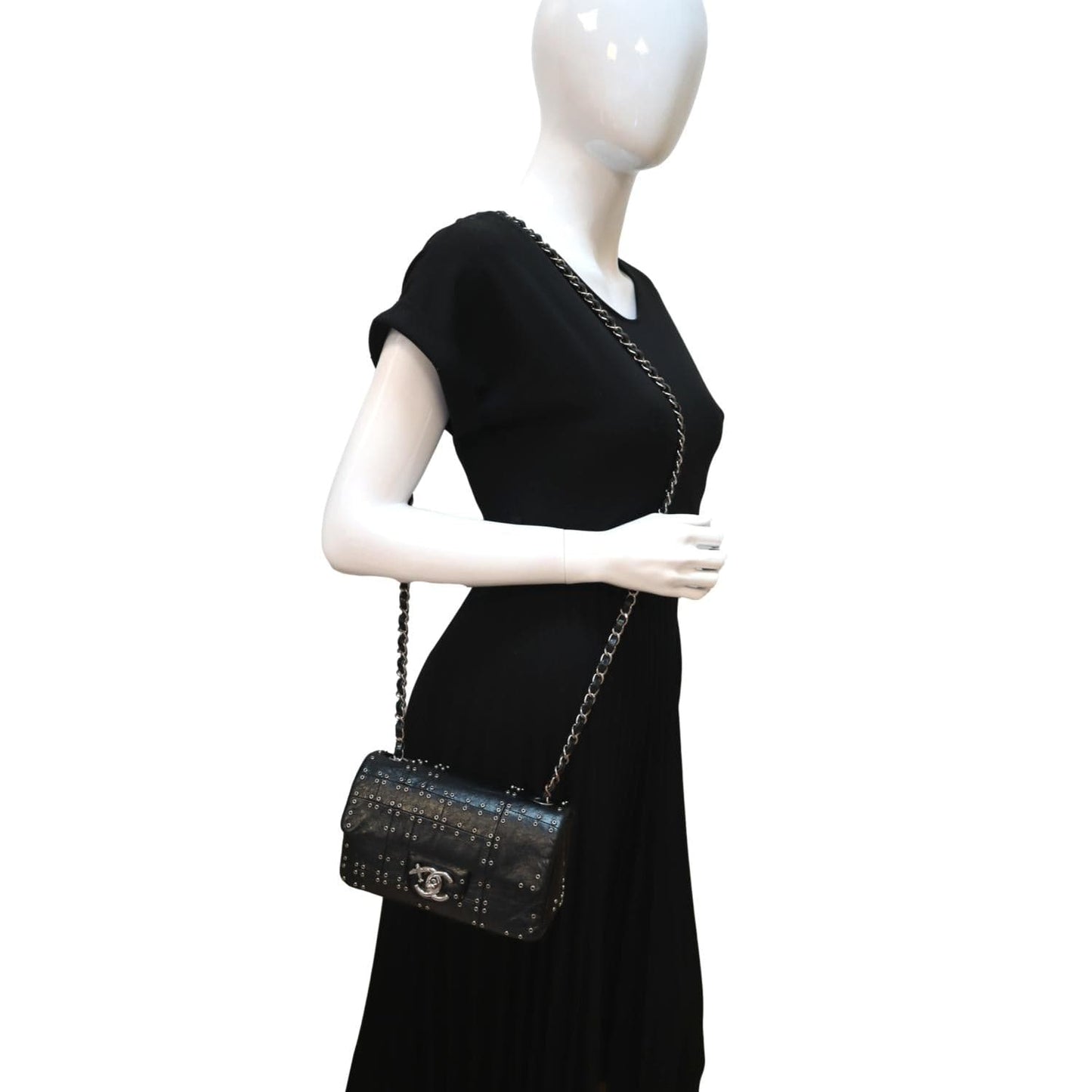 Chanel Airlines Grommet Studded Leather Black Travel Bag