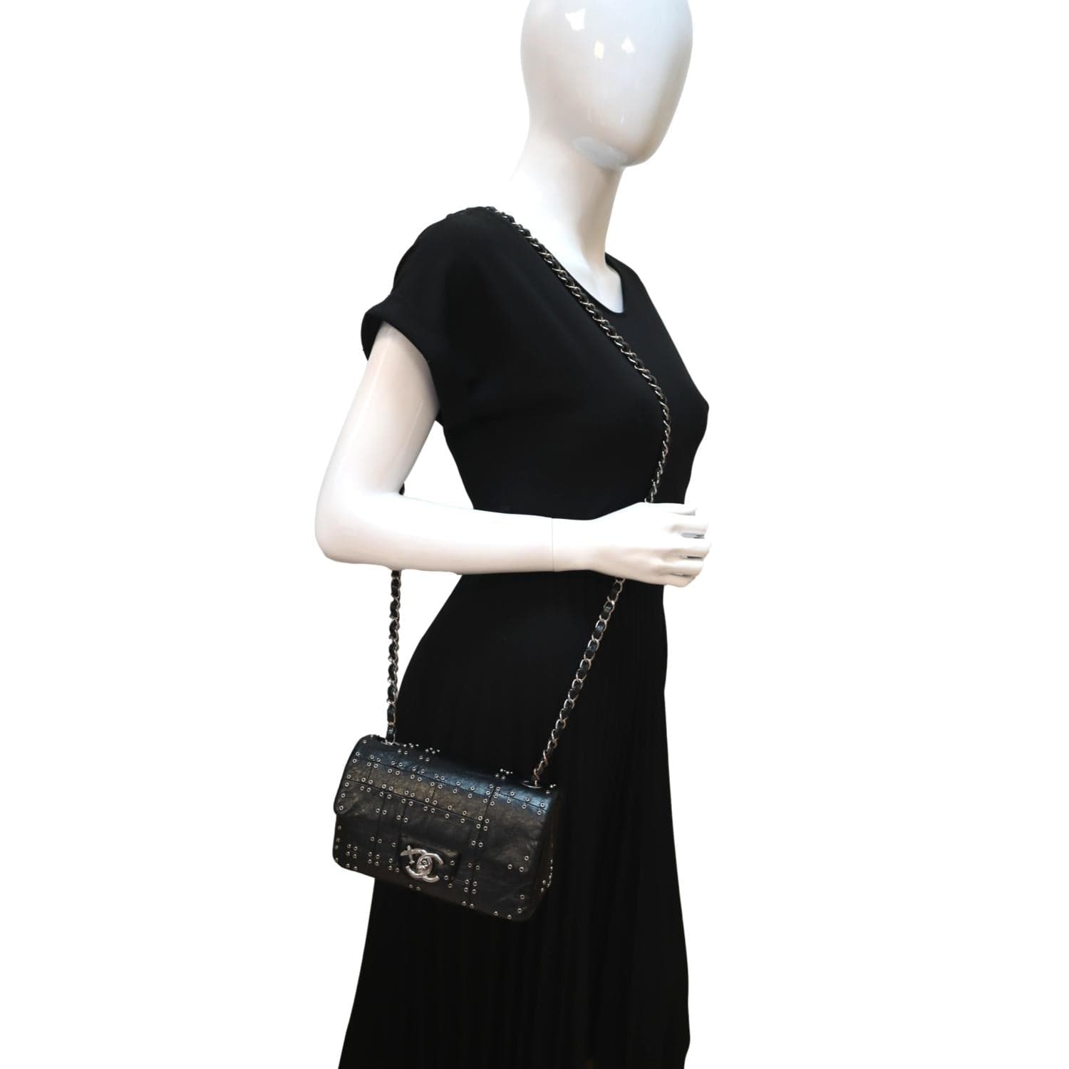 Chanel Airlines Grommet Studded Leather Black Travel Bag