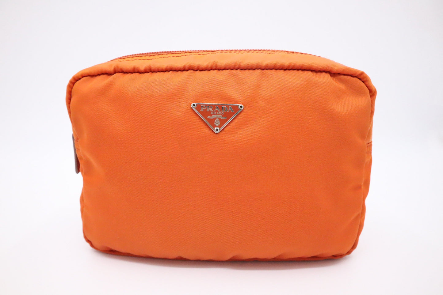 Prada Pouch In Orange Handbag Nylon Travel Bag