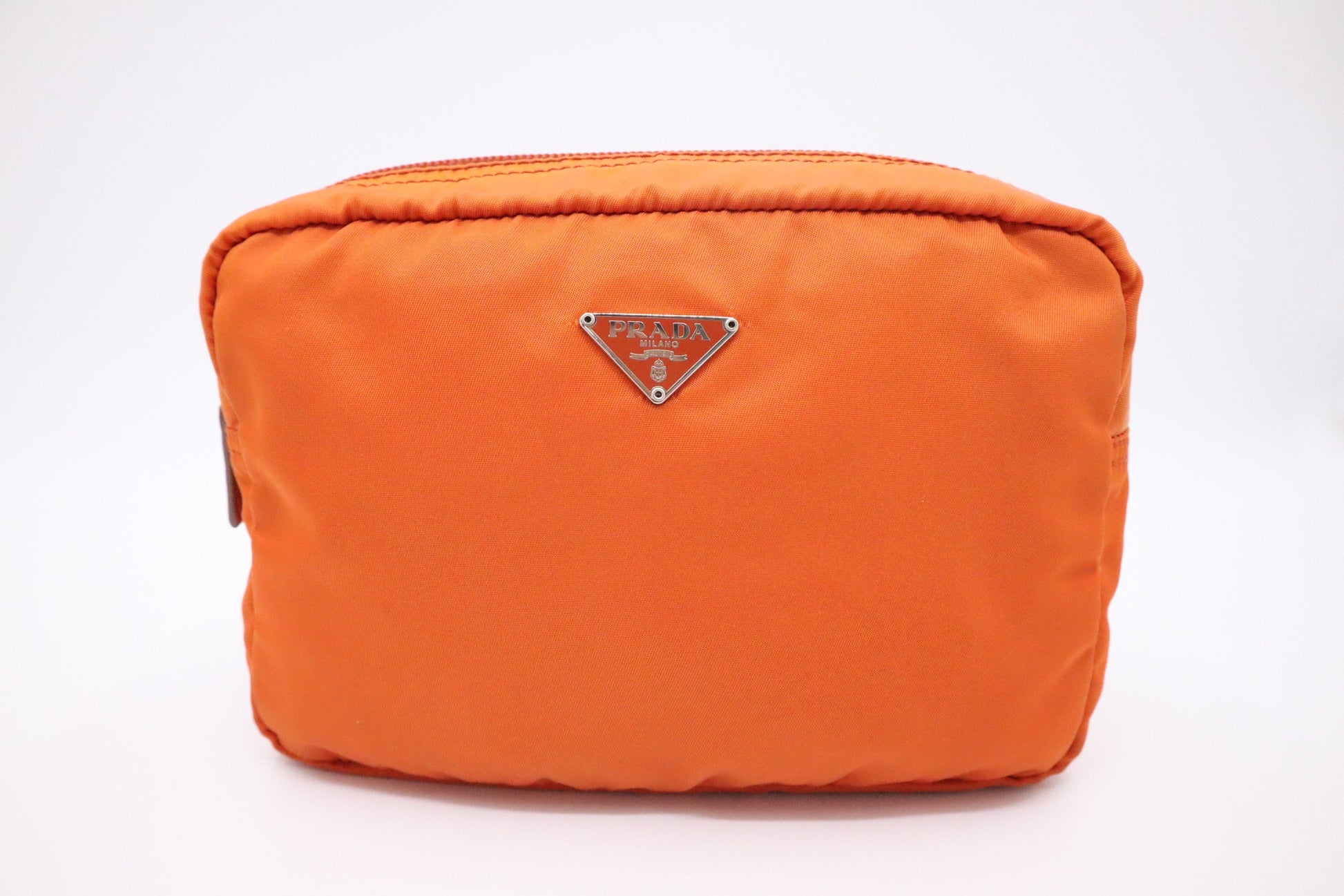 Prada Pouch In Orange Handbag Nylon Travel Bag
