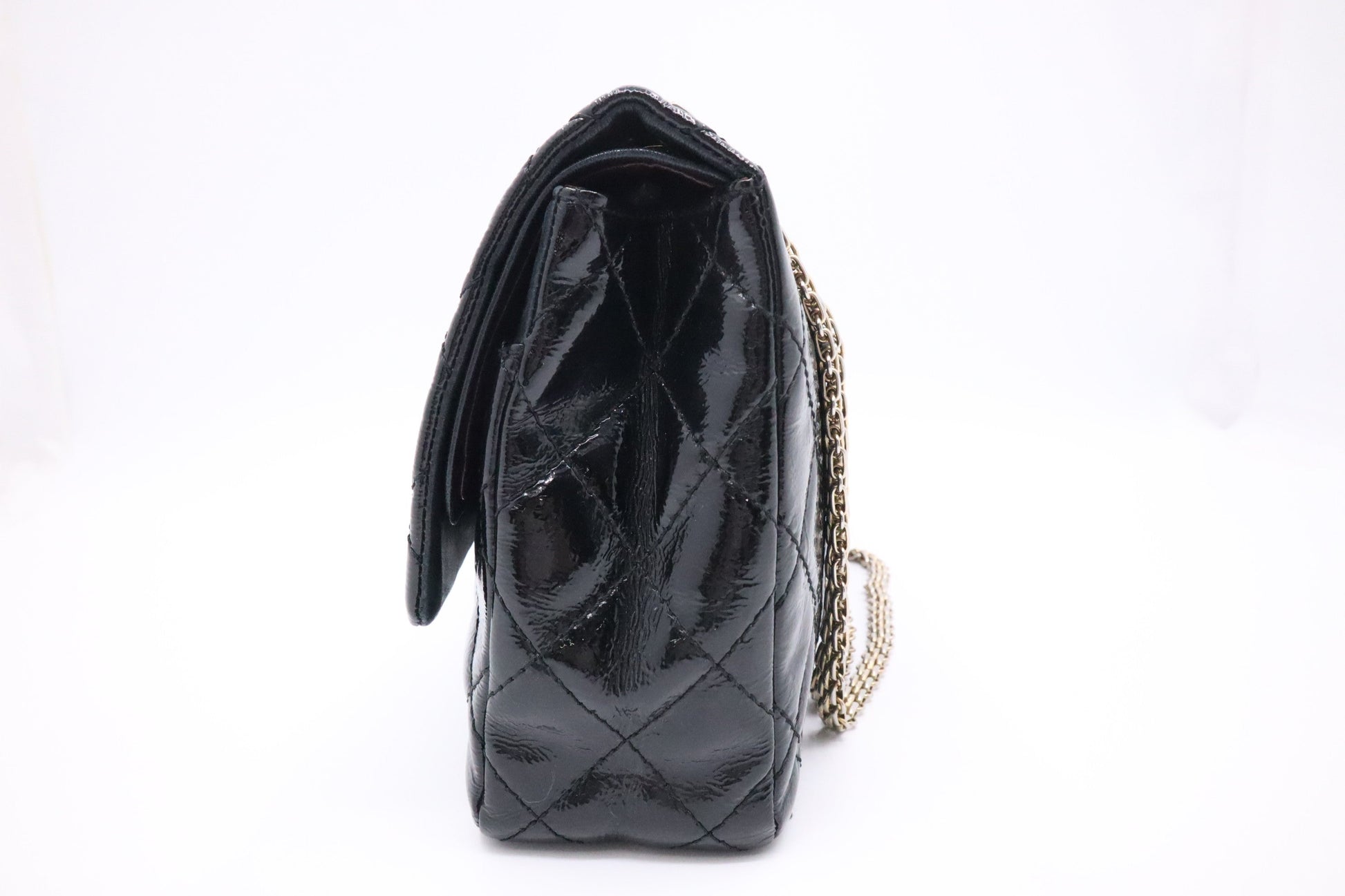 Chanel 2.55 Patent Flap Matelasse Black Leather Handbag