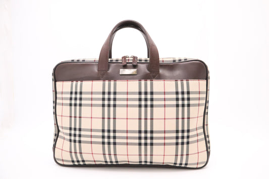 Burberry Briefcase In Checked Handbag Canvas Beige Travel Bag