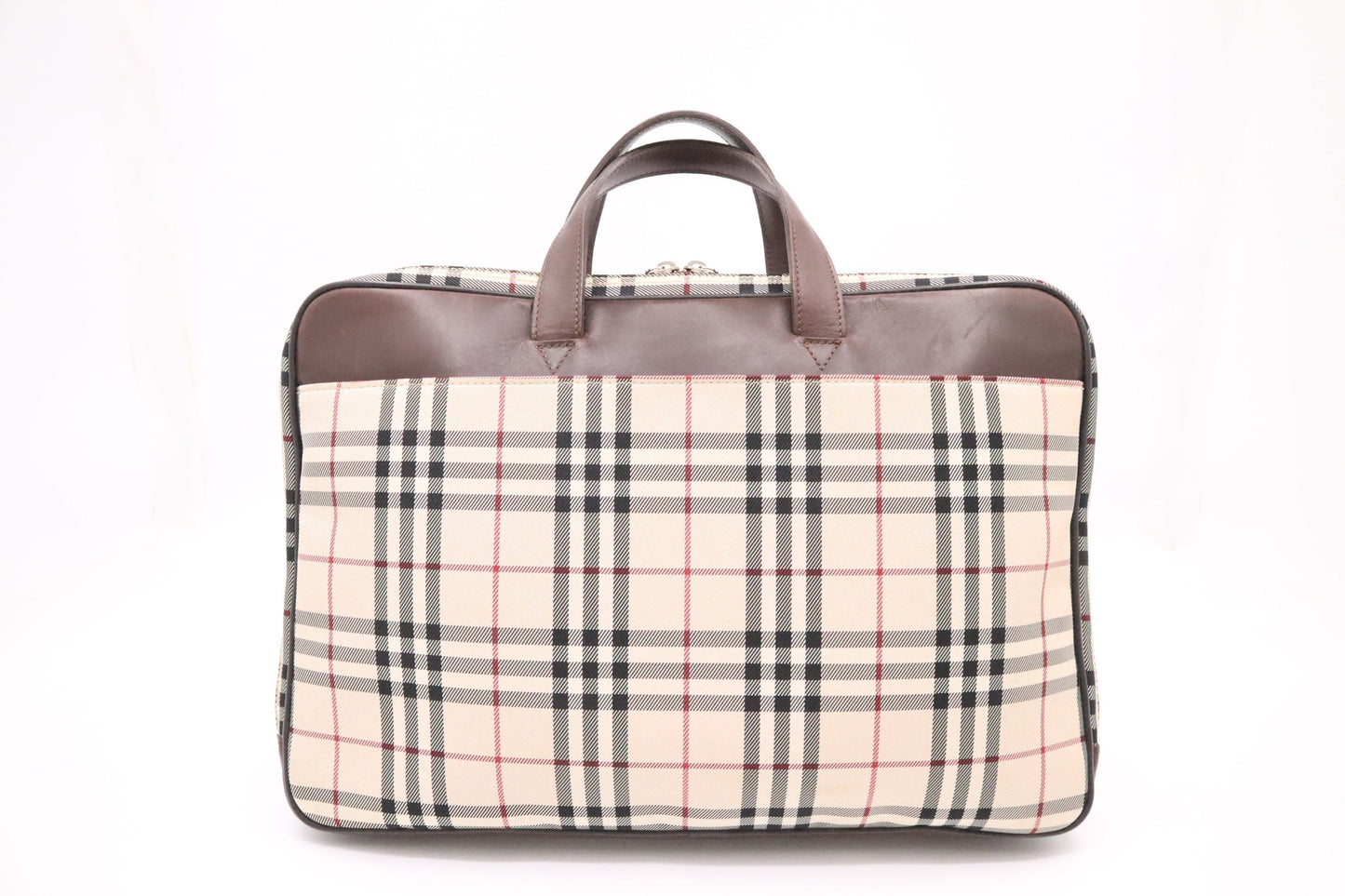 Burberry Briefcase In Checked Handbag Canvas Beige Travel Bag