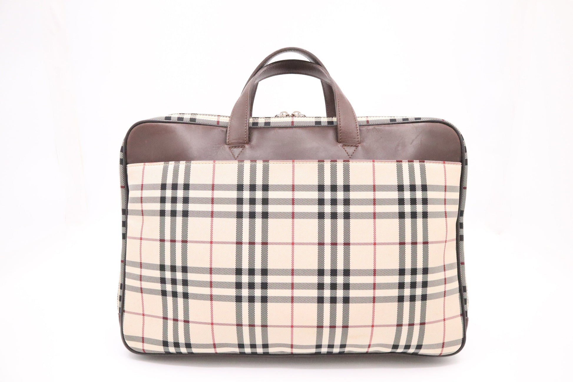 Burberry Briefcase In Checked Handbag Canvas Beige Travel Bag