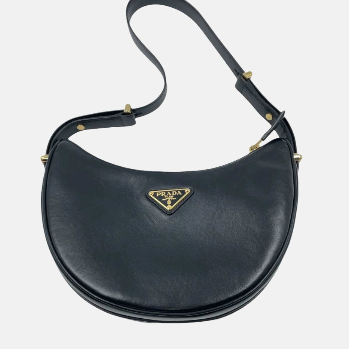 Prada Arquã © Calfskin Shoulder Bag Crescent Moon Leather Black