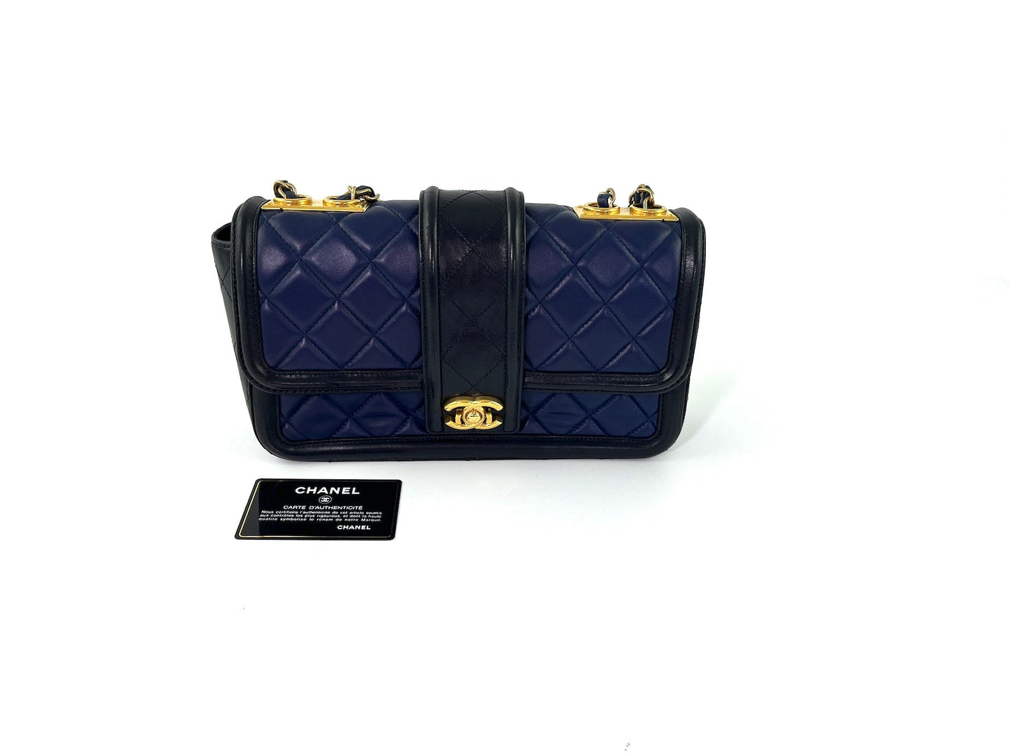 Chanel Elegant CC Navy Black Quilted Flap Bag