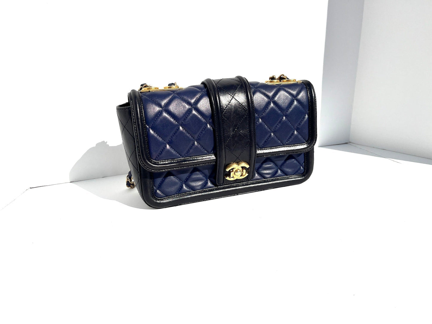 Chanel Elegant CC Navy Black Quilted Flap Bag