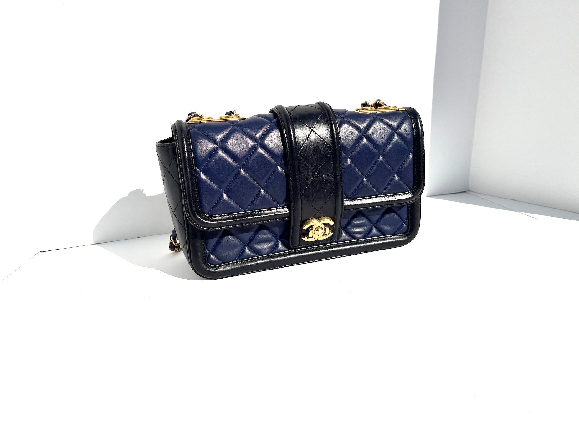 Chanel Elegant CC Navy Black Quilted Flap Bag