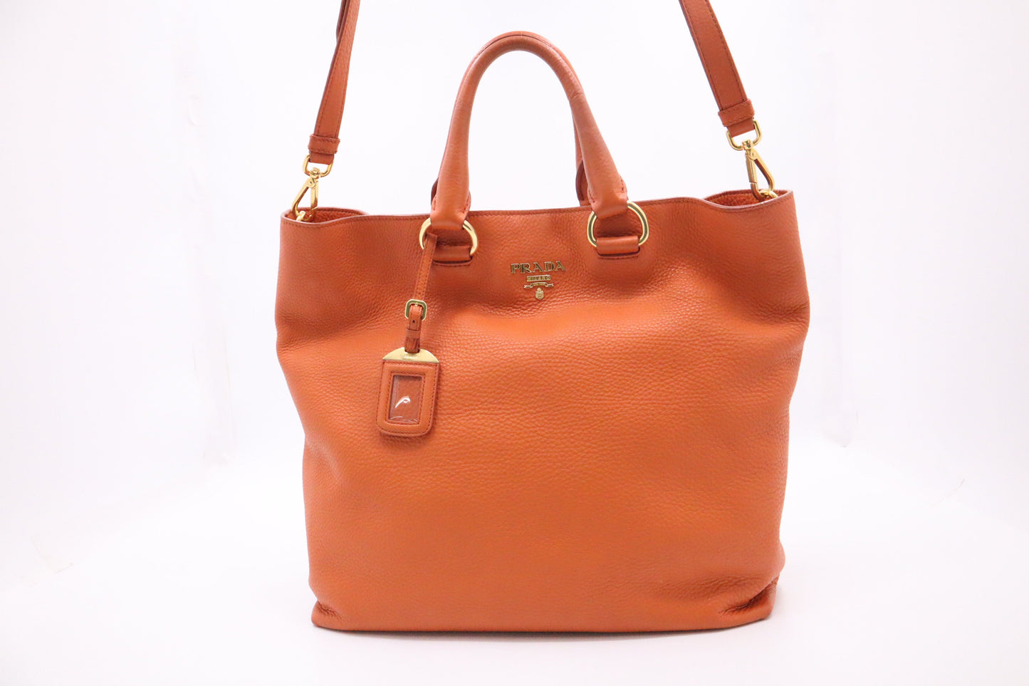 Prada Rame Vitello Daino Tote In Orange Handbag Leather Tote Bag