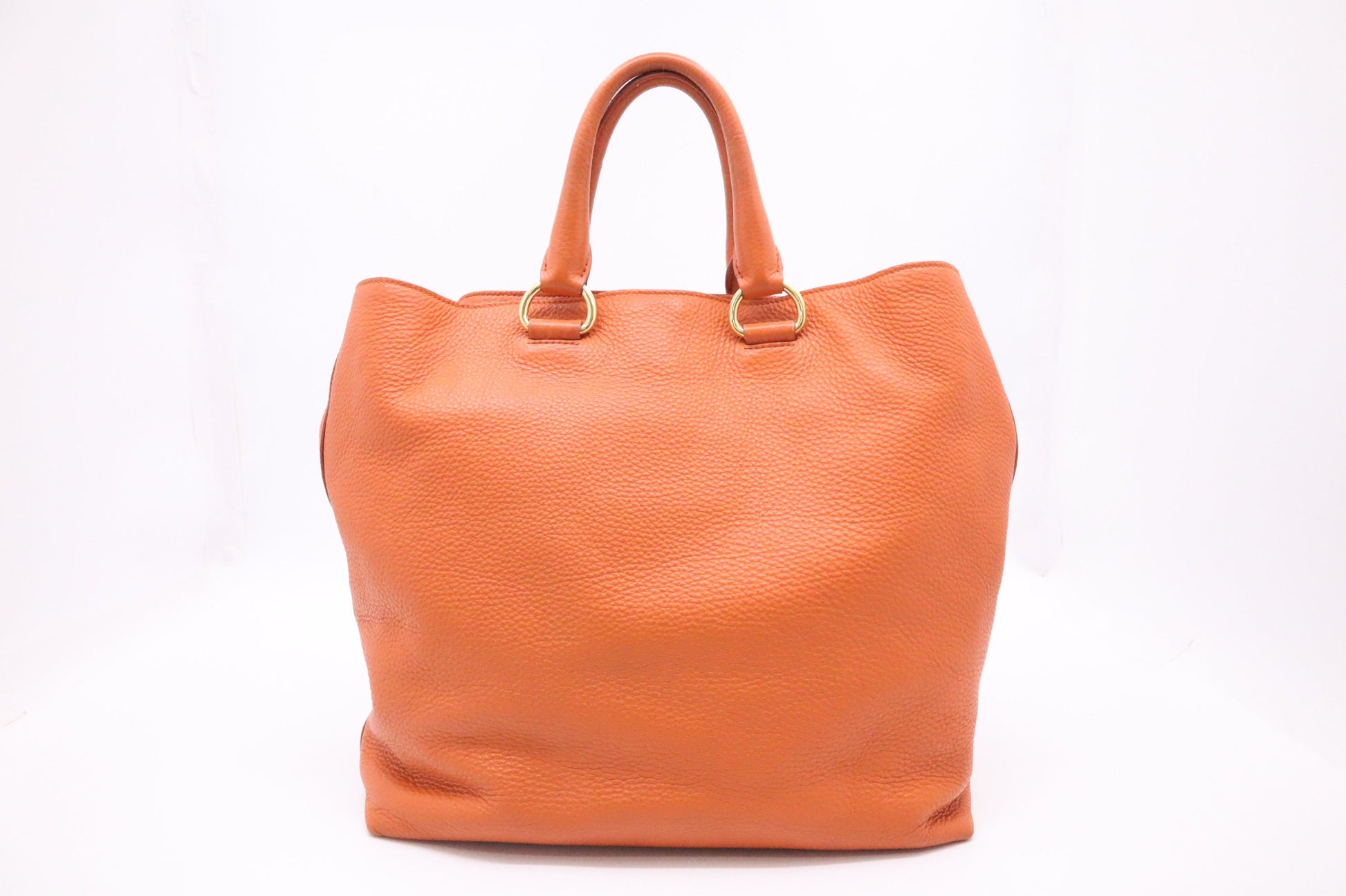 Prada Rame Vitello Daino Tote In Orange Handbag Leather Tote Bag