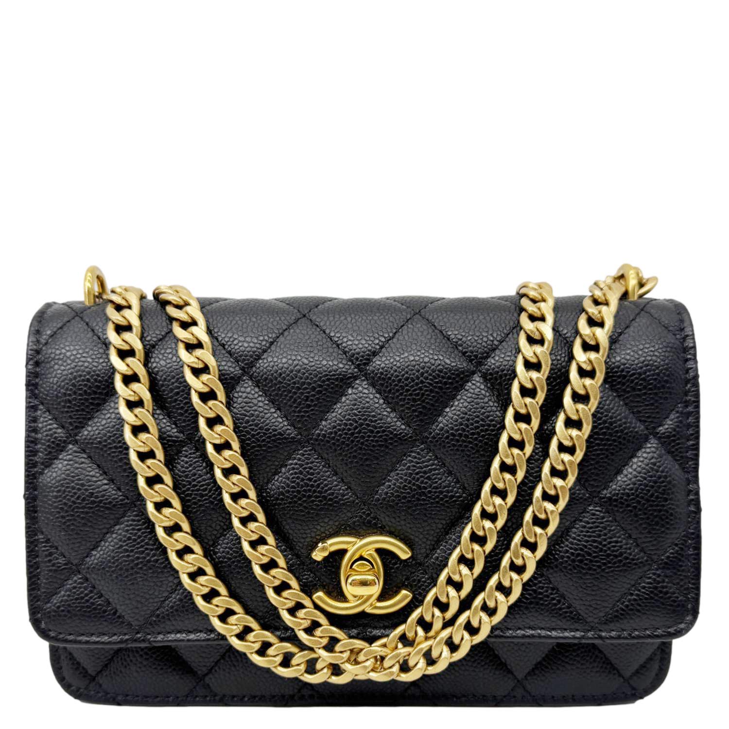 Chanel Sweet Heart Flap Quilted On Leather Black Wallet Case