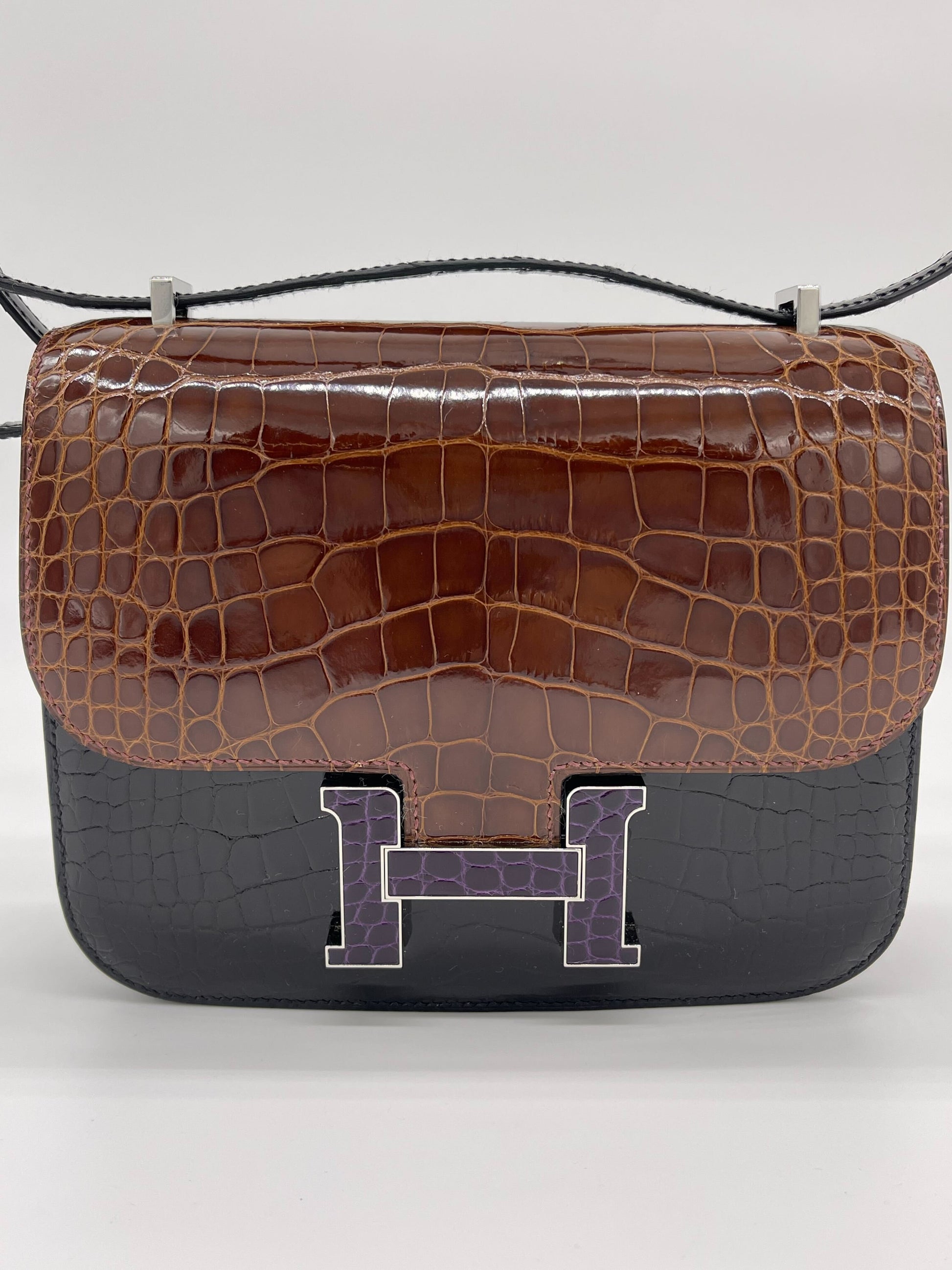 Hermes Luxury Constance Iii Marquetry Al Noir Miel Mini Travel Bag